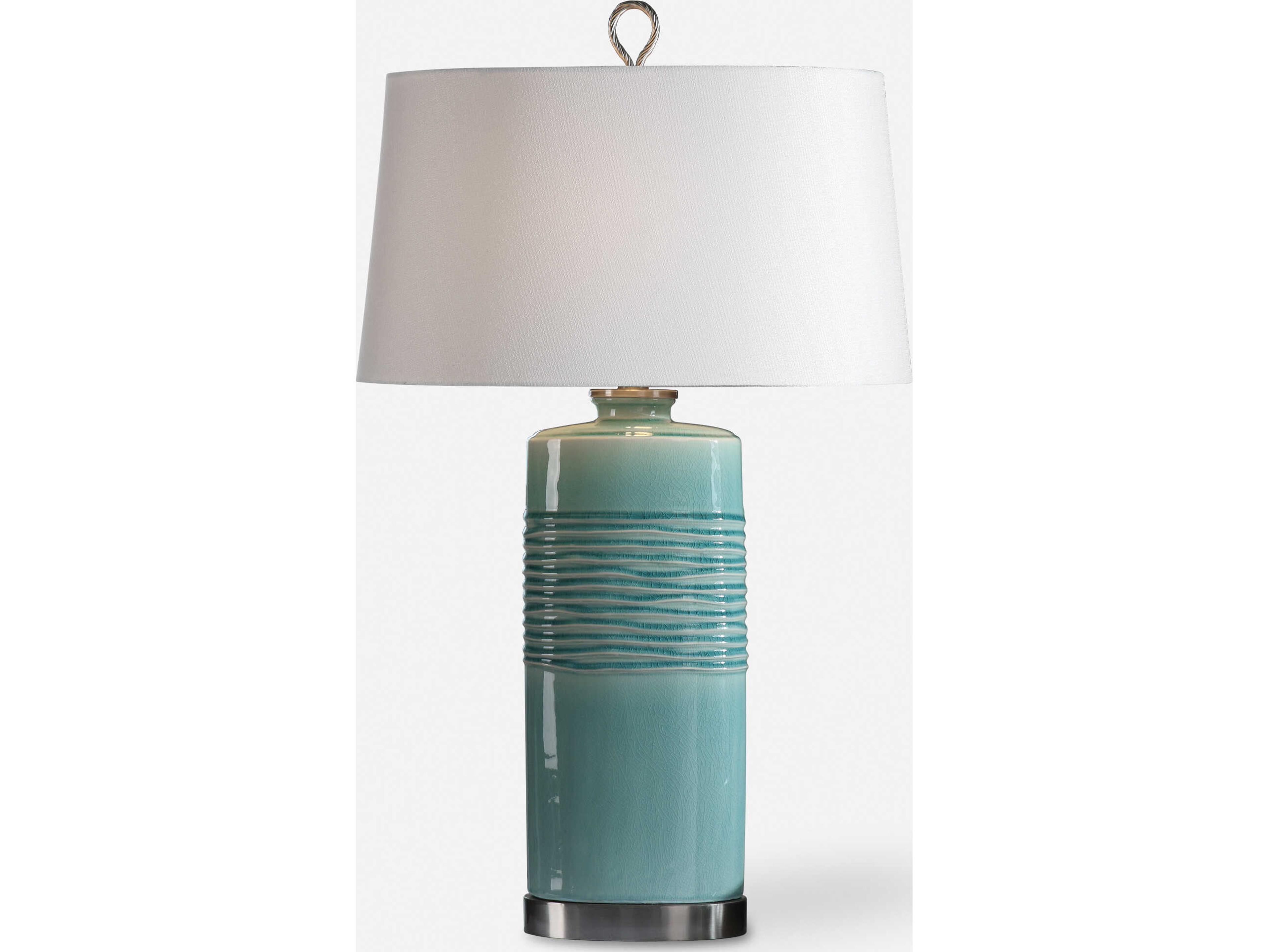 Uttermost Rila Distressed Teal Glaze Oval Tapered Hardback Blue Buffet Lamp