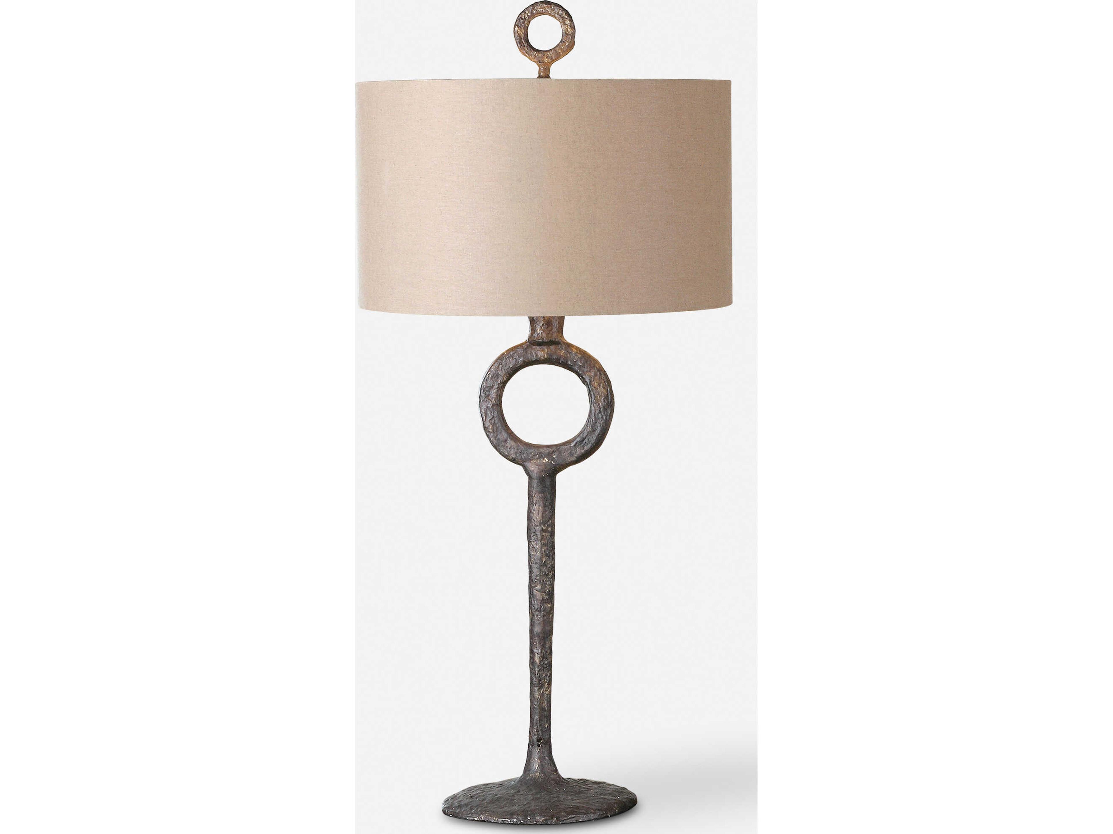 Ferro Aged Rust Bronze Round Hardback Drum Table Lamp
