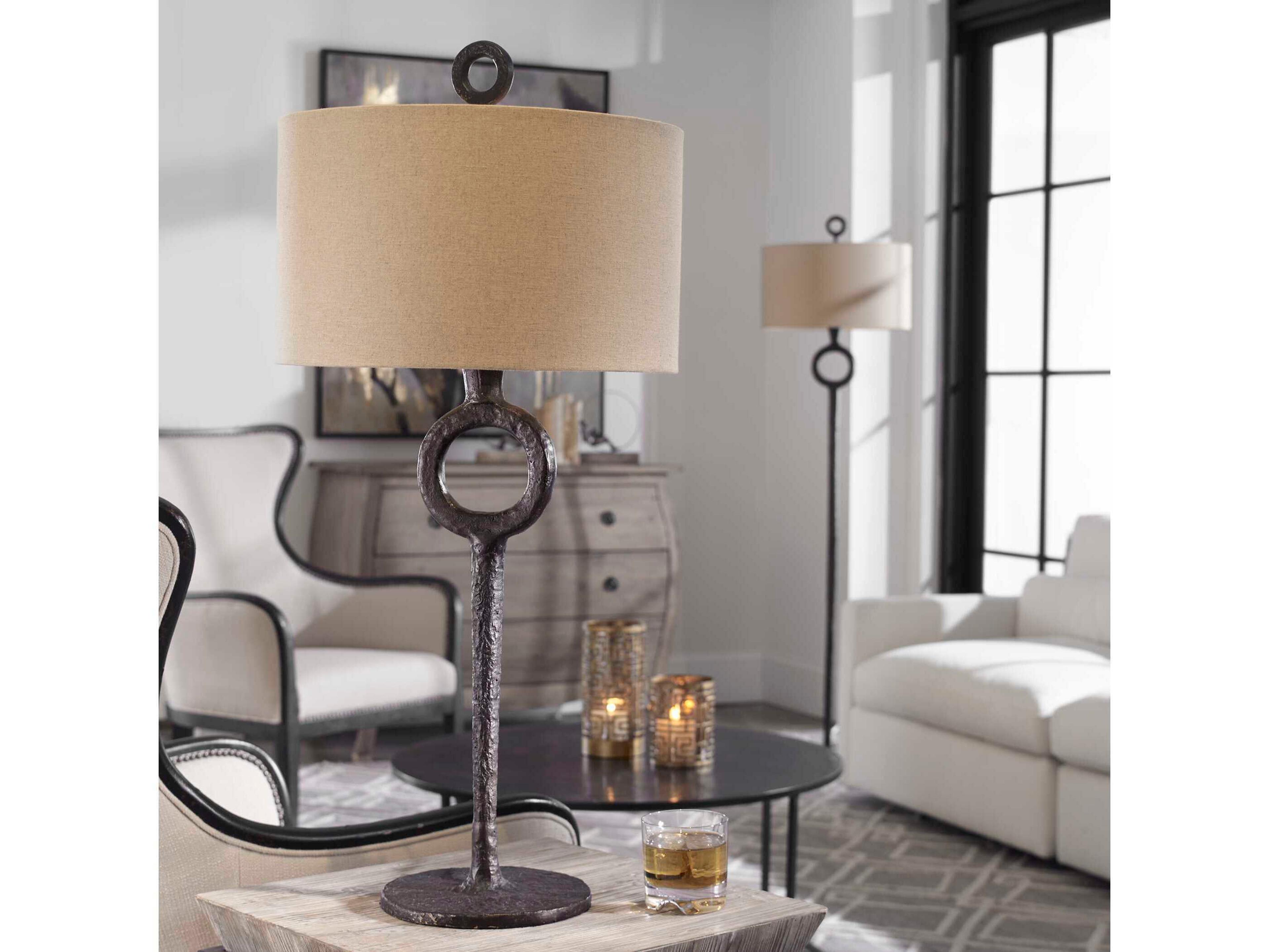 Uttermost Ferro Aged Rust Bronze Round Hardback Drum Table Lamp