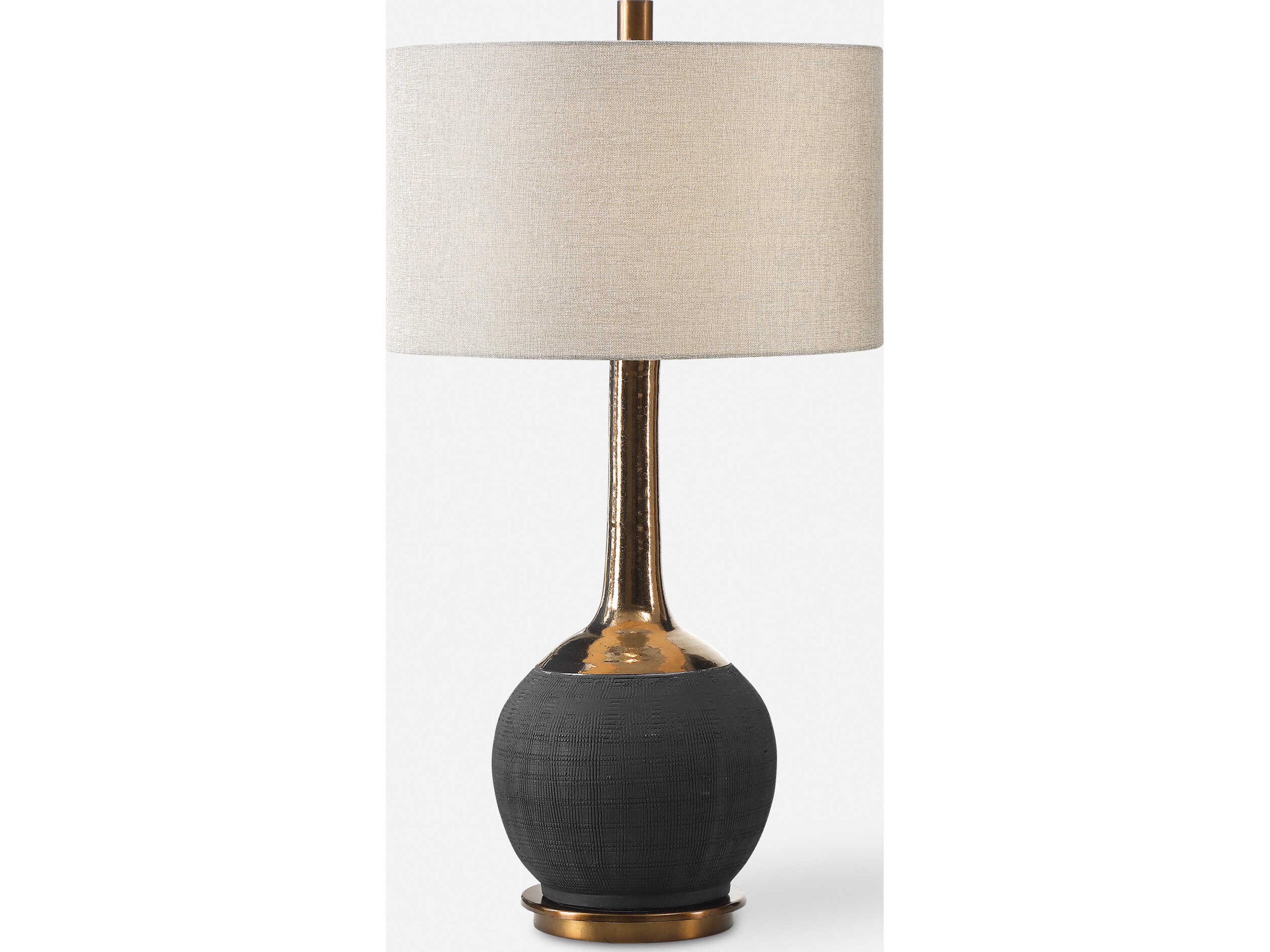 Arnav Matte Black Round Hardback Drum Bronze Buffet Lamp