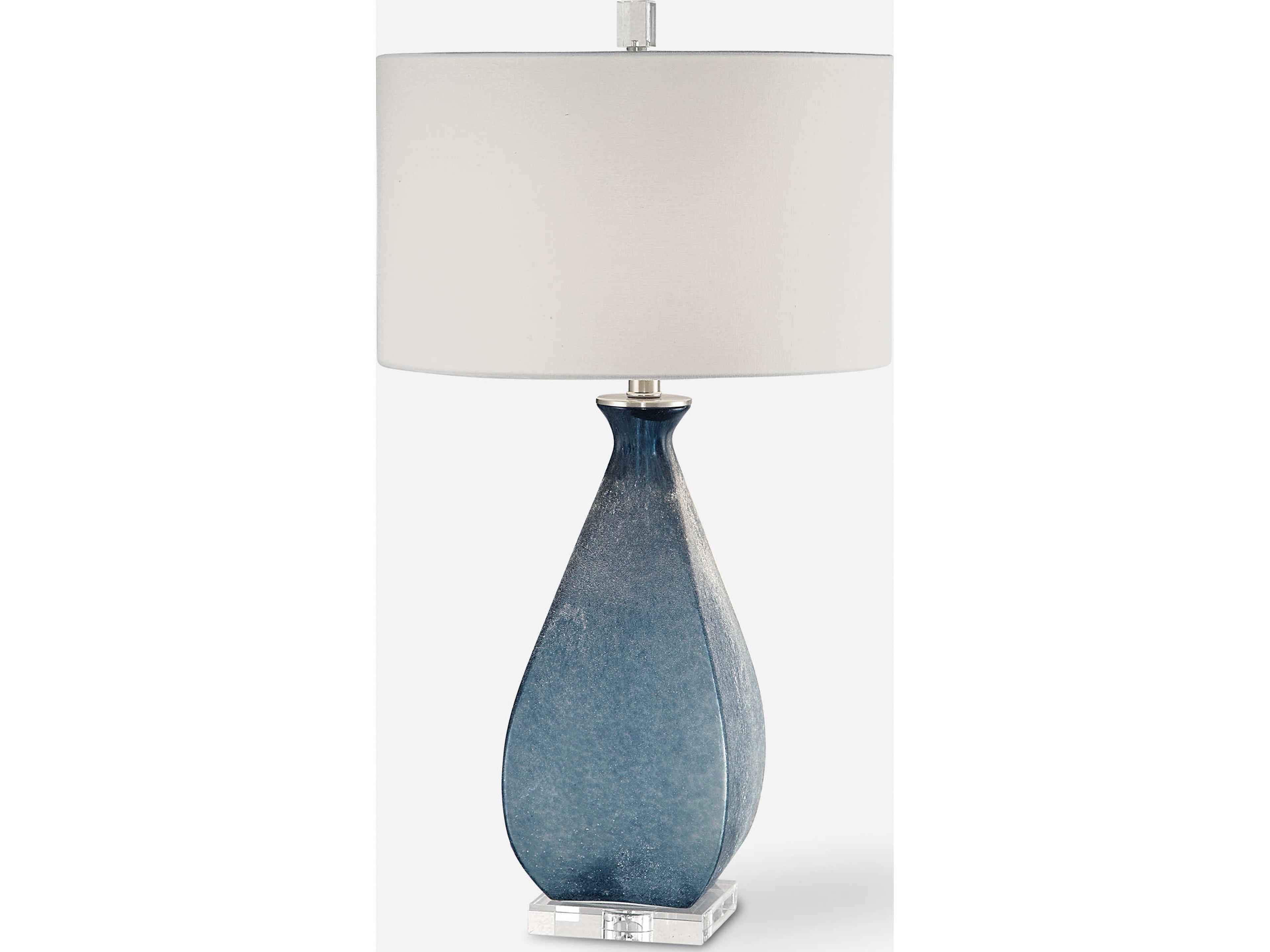 Uttermost Atlantica Crystal Deep Ocean Blue Round Hardback Drum Nickel Glass Buffet Lamp
