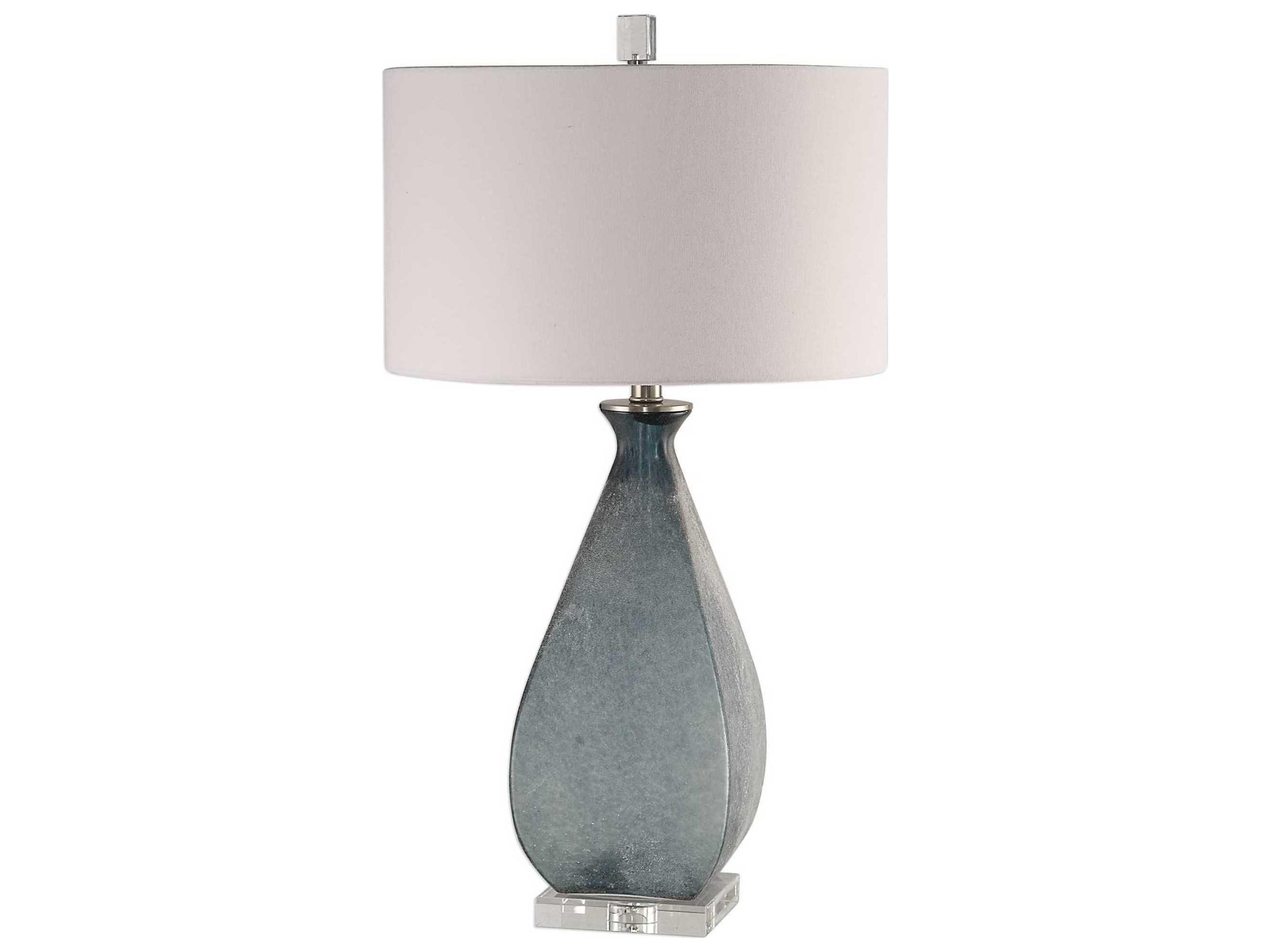 Uttermost Atlantica Crystal Deep Ocean Blue Round Hardback Drum Nickel Glass Buffet Lamp