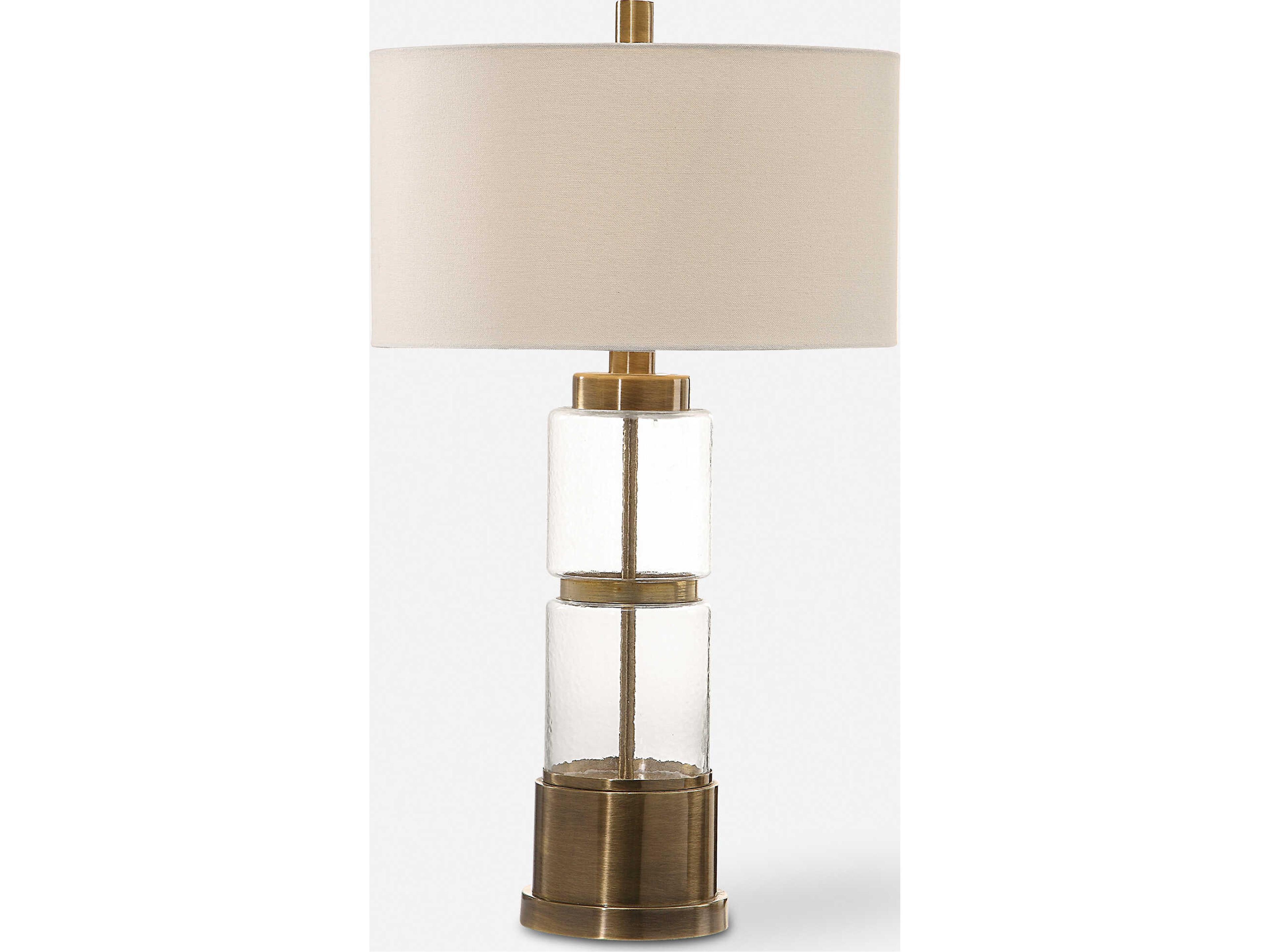 Vaiga Clear Round Hardback Drum Brass Glass Buffet Lamp