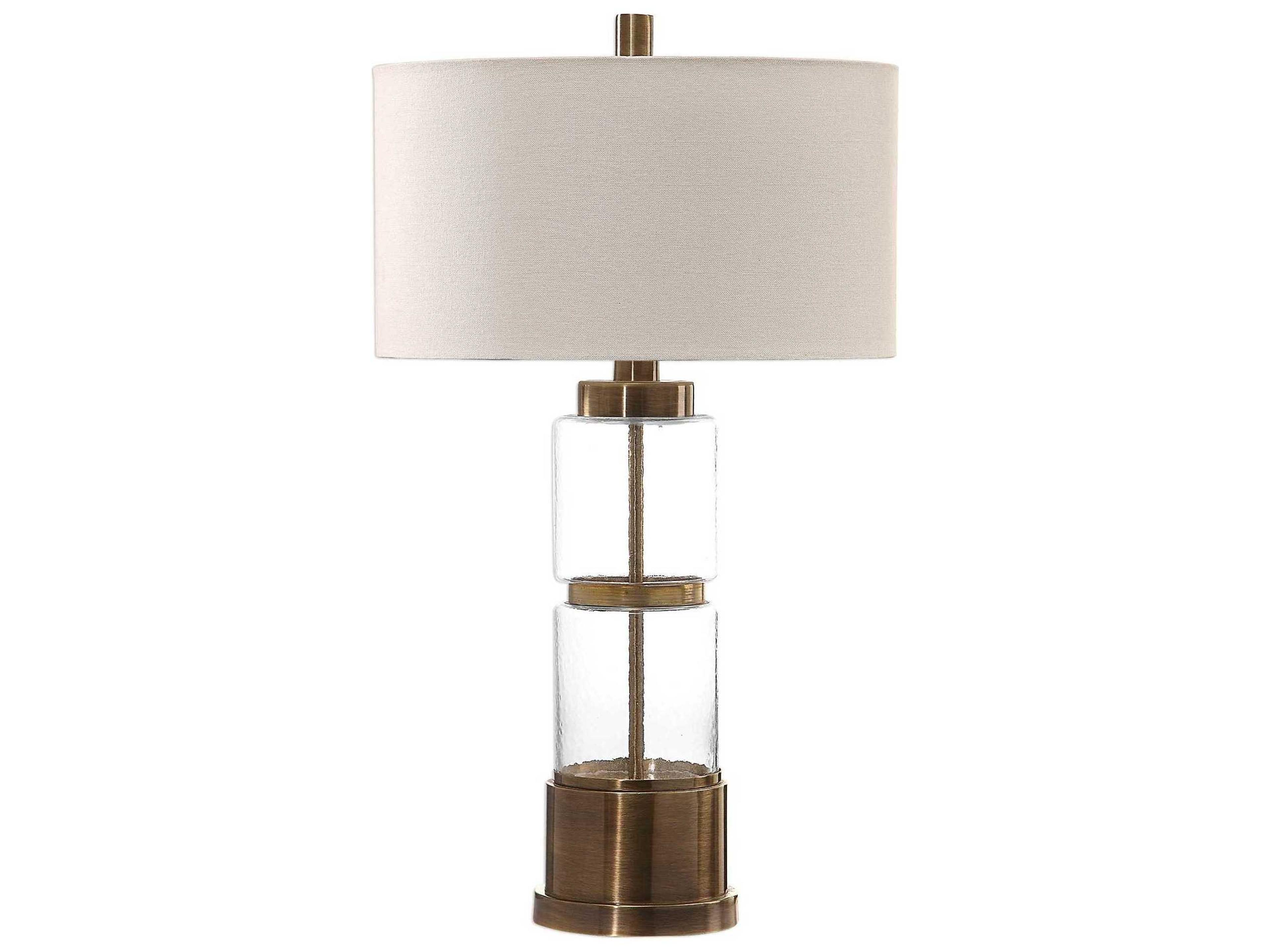 Uttermost Vaiga Clear Round Hardback Drum Brass Glass Buffet Lamp