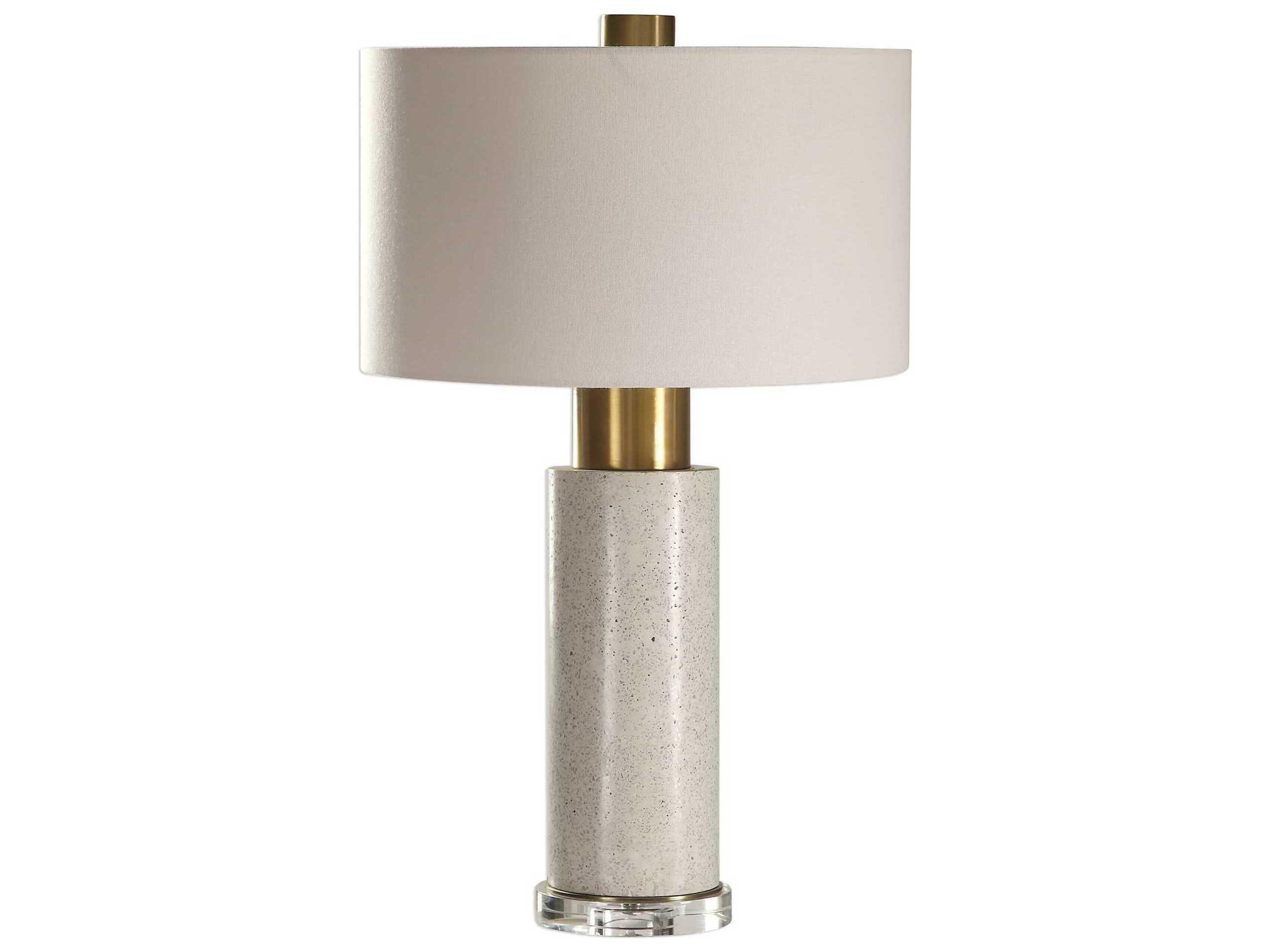 Uttermost Vaeshon Crystal Bleached Wash Round Hardback Drum Brass Buffet Lamp