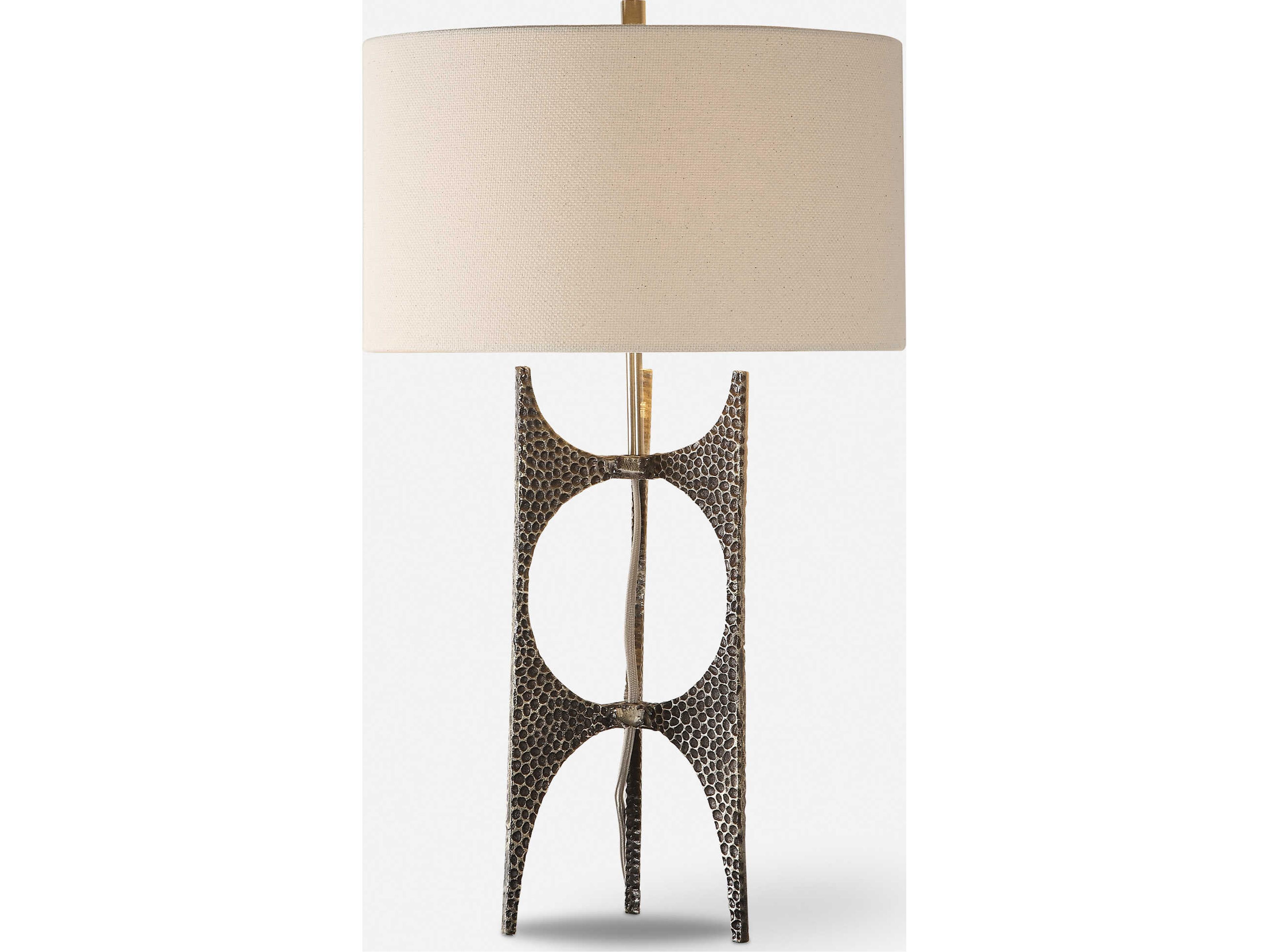 Goldia Antique Golden Bronze Round Hardback Drum Gray Buffet Lamp