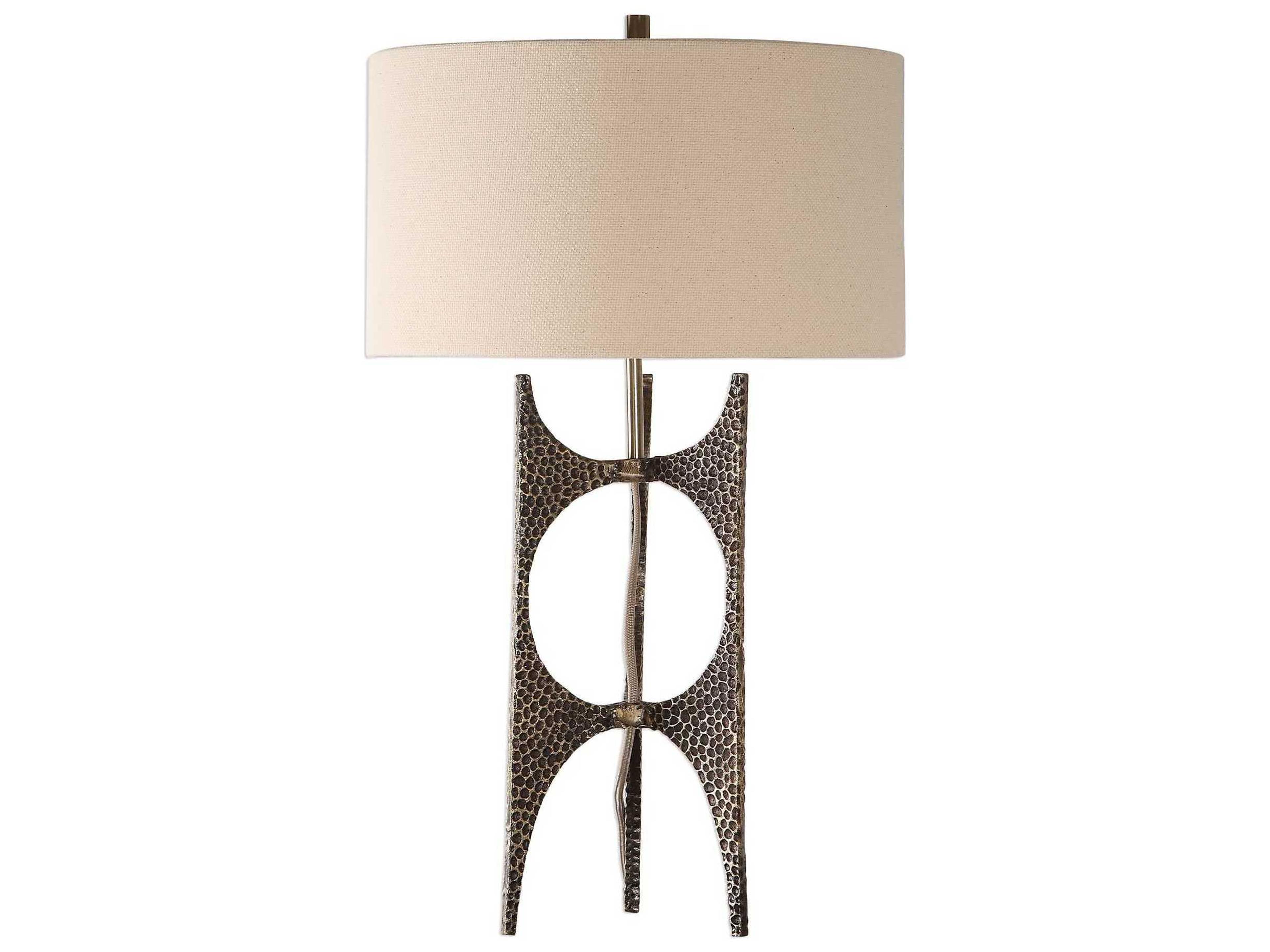 Uttermost Goldia Antique Golden Bronze Round Hardback Drum Gray Buffet Lamp