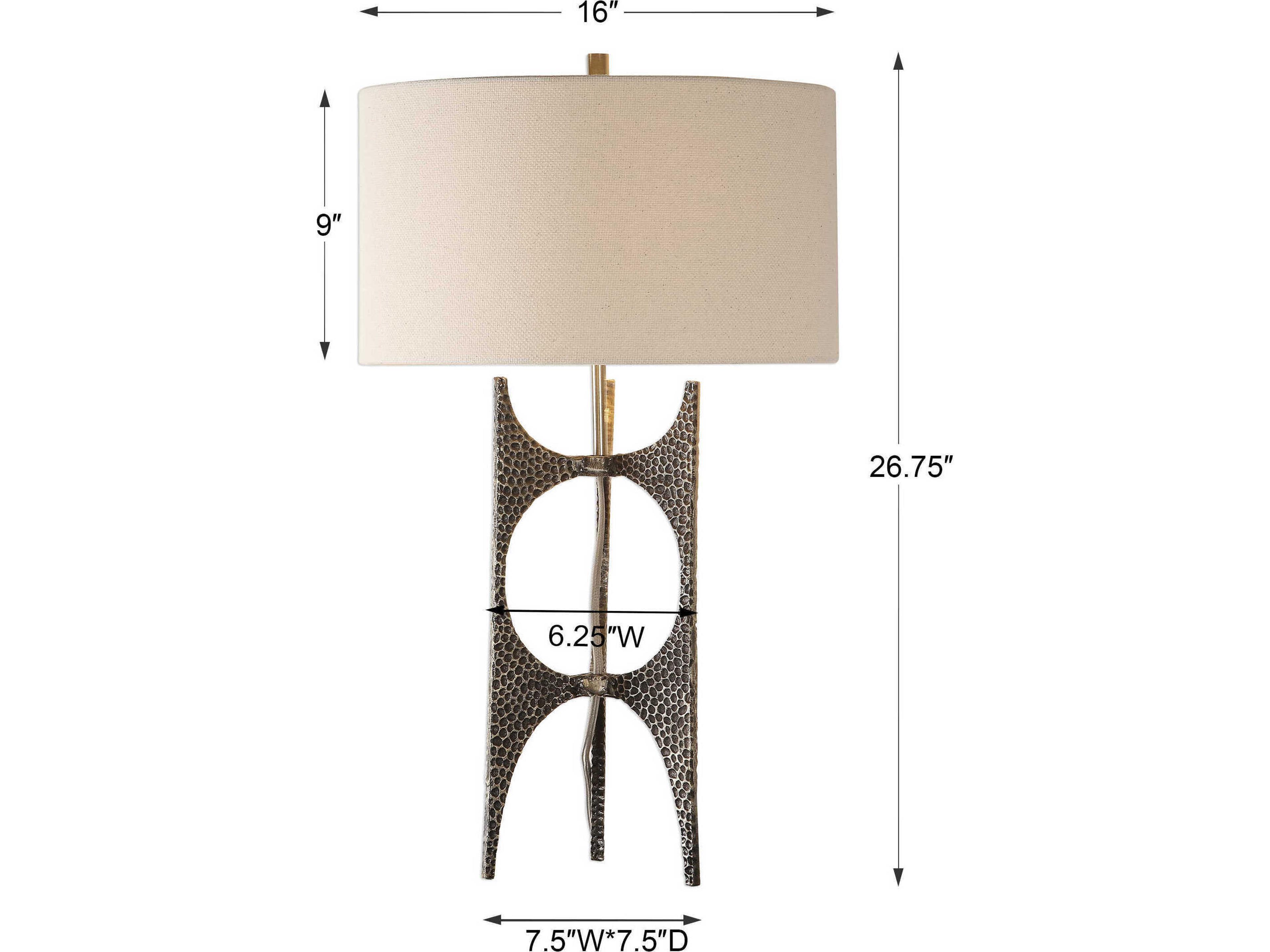 Uttermost Goldia Antique Golden Bronze Round Hardback Drum Gray Buffet Lamp