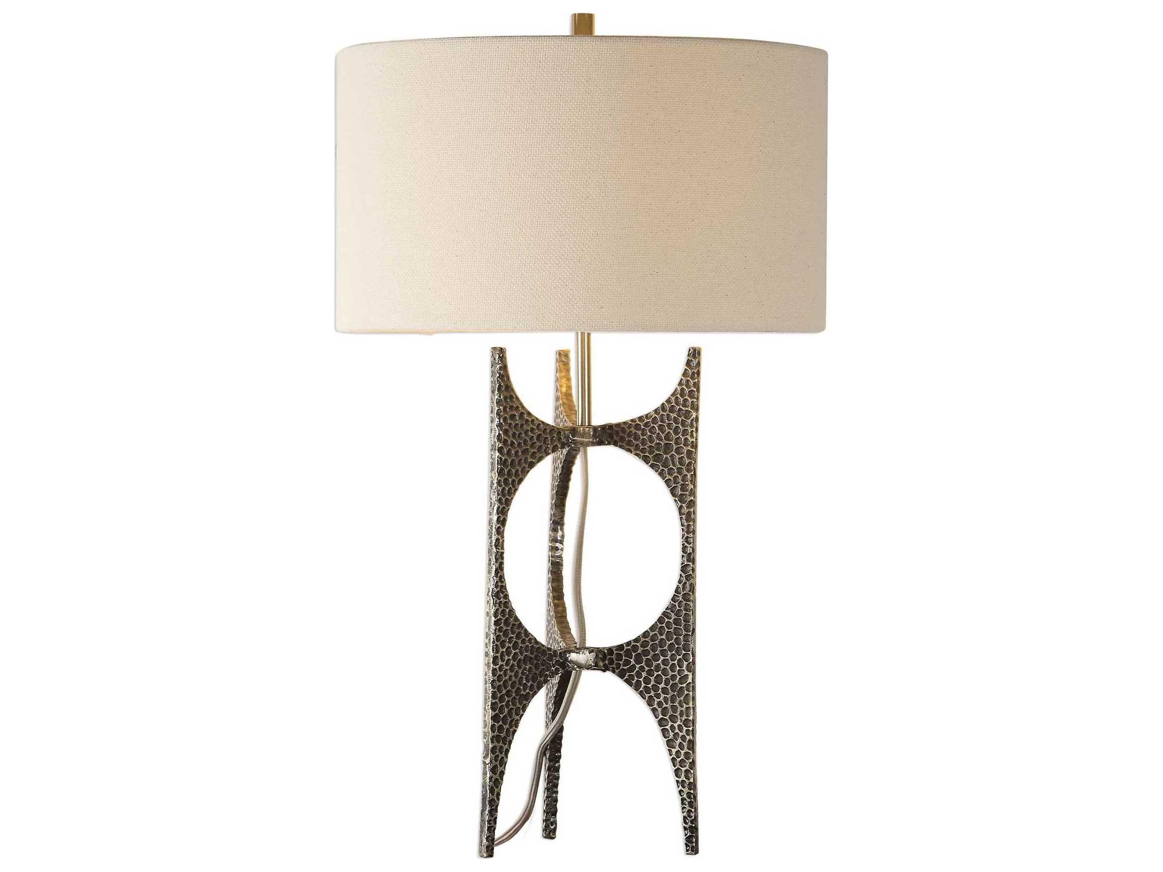 Uttermost Goldia Antique Golden Bronze Round Hardback Drum Gray Buffet Lamp