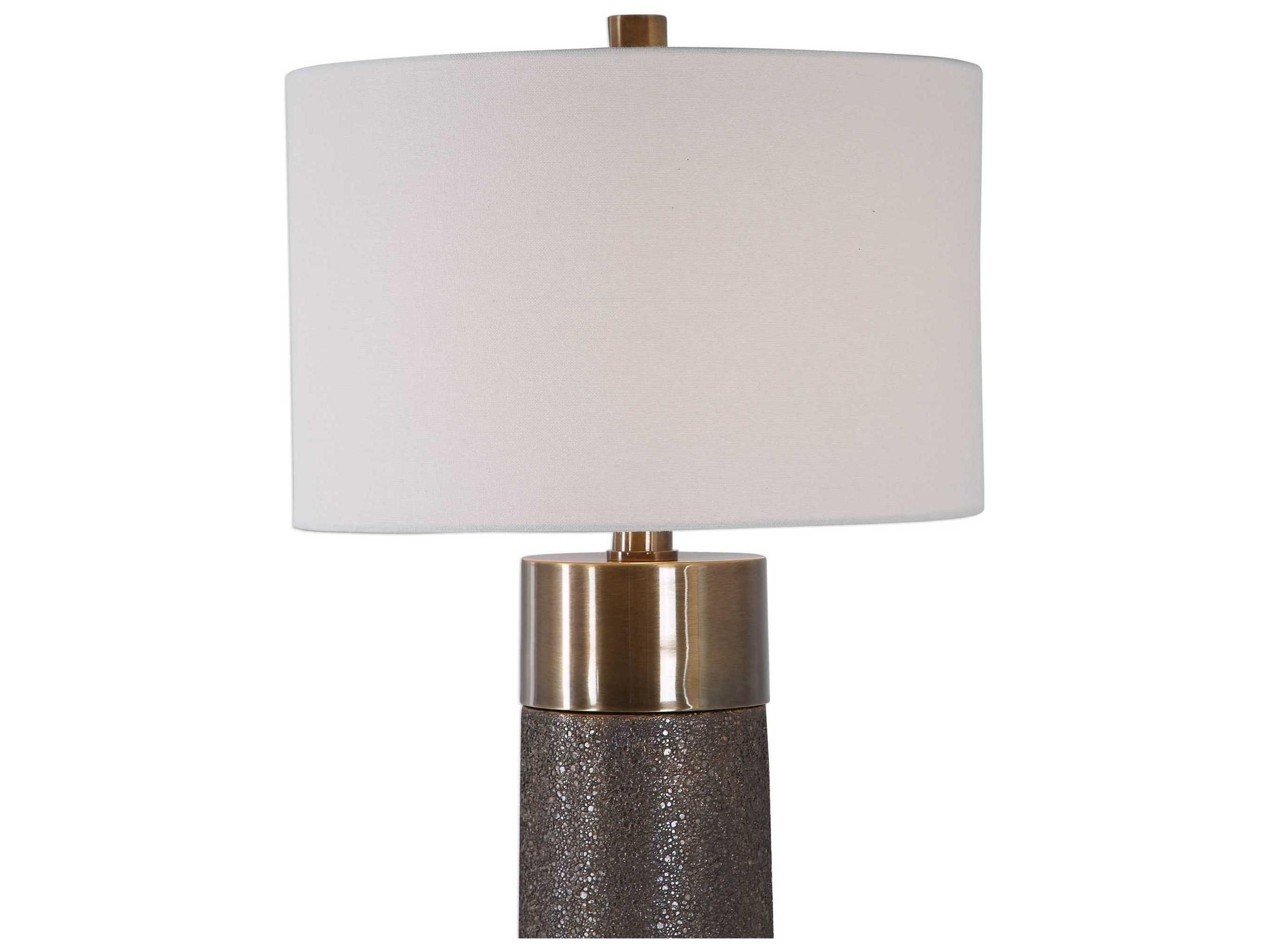 Uttermost Brannock Metallic Golden Bronze Round Hardback Drum Brass Buffet Lamp