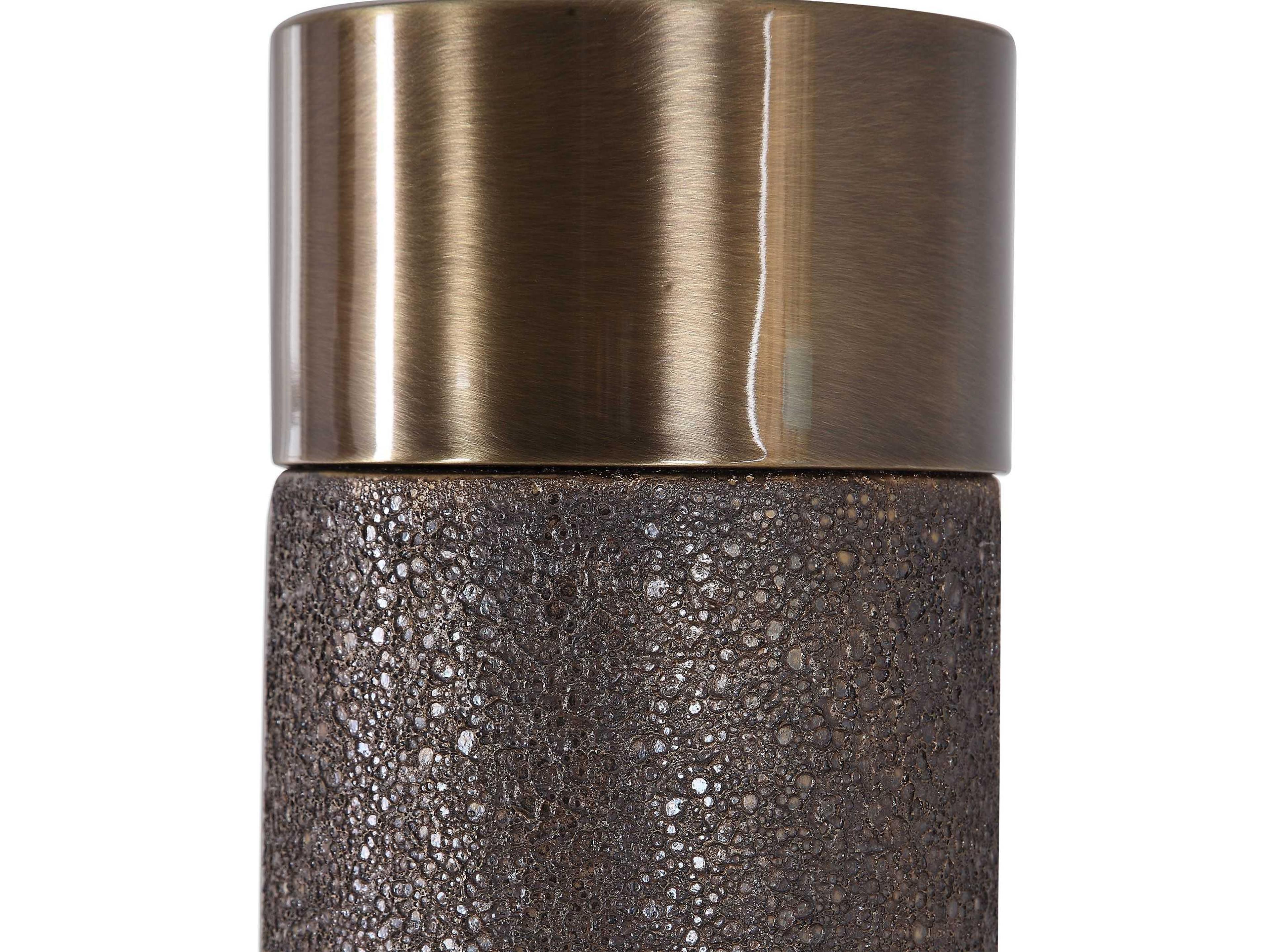 Uttermost Brannock Metallic Golden Bronze Round Hardback Drum Brass Buffet Lamp