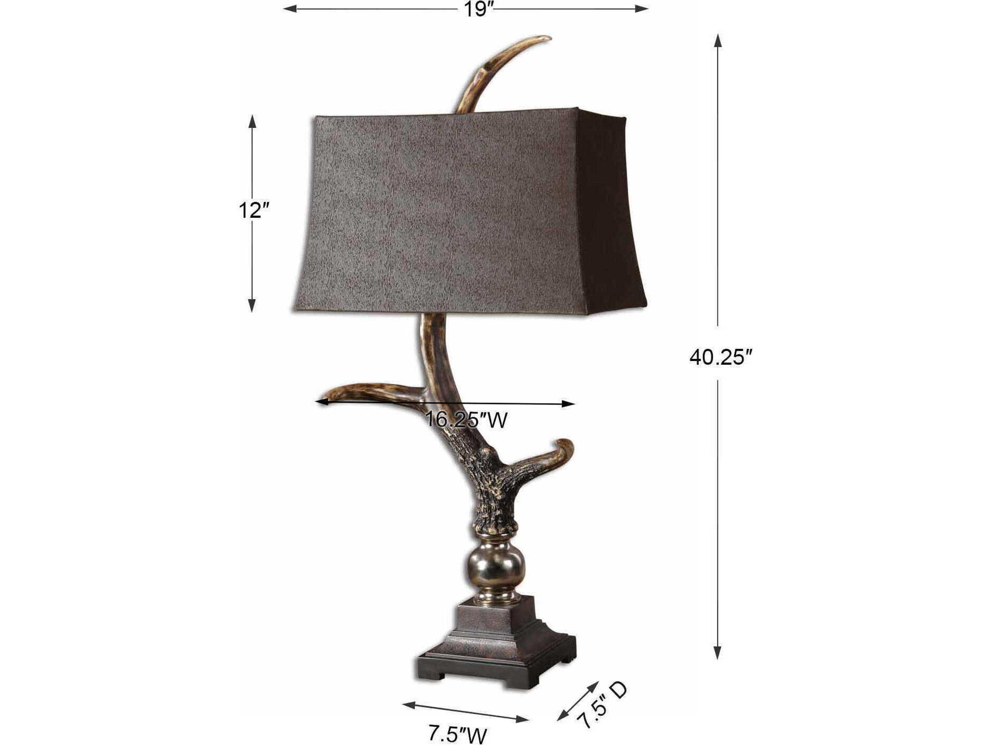Uttermost Stag Horn Burnished Bone Ivory Rectangle Bell Shade Black Table Lamp