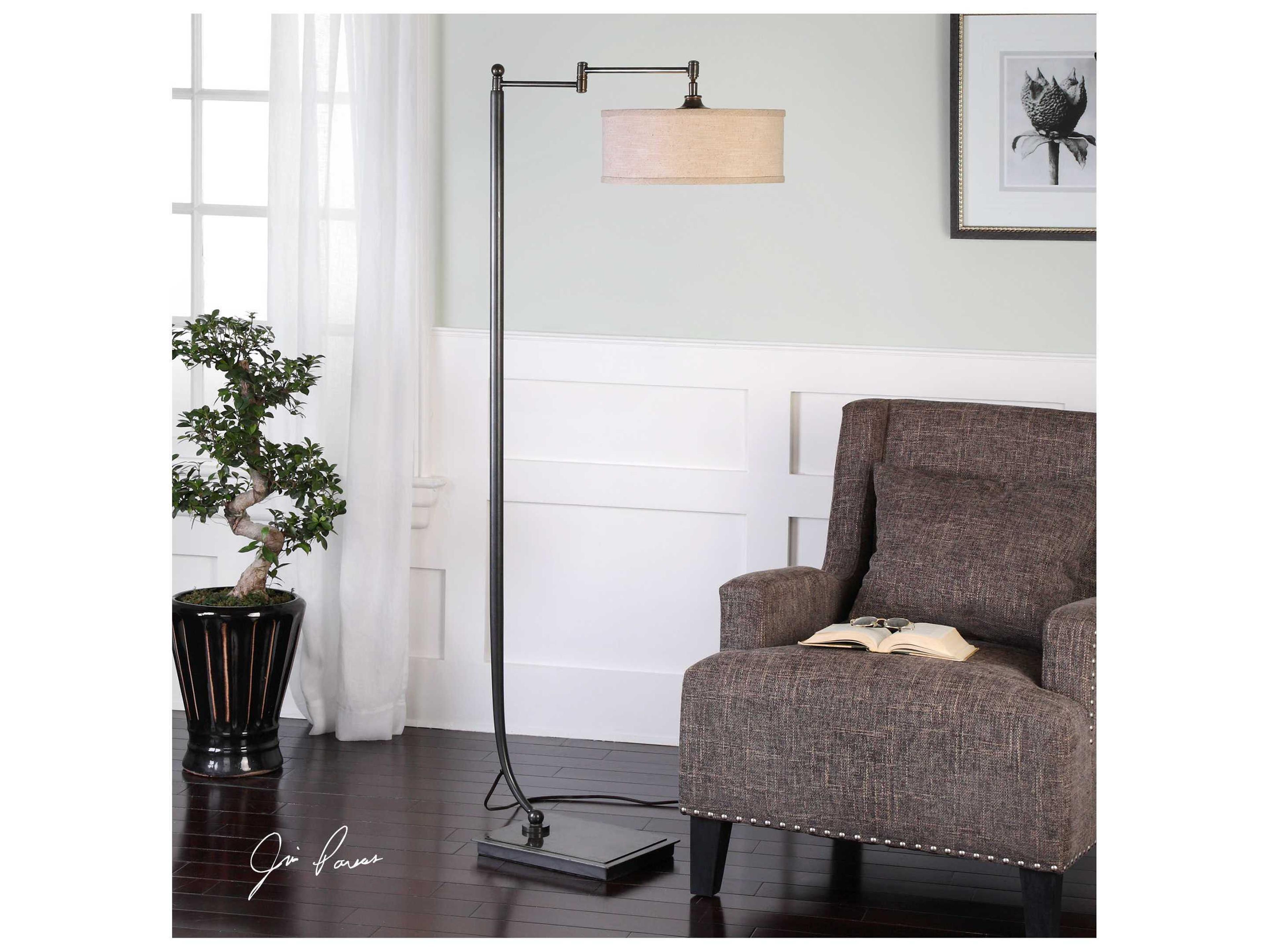 Uttermost Lamine Plated Dark Bronze Round Hardback Drum Floor Lamp