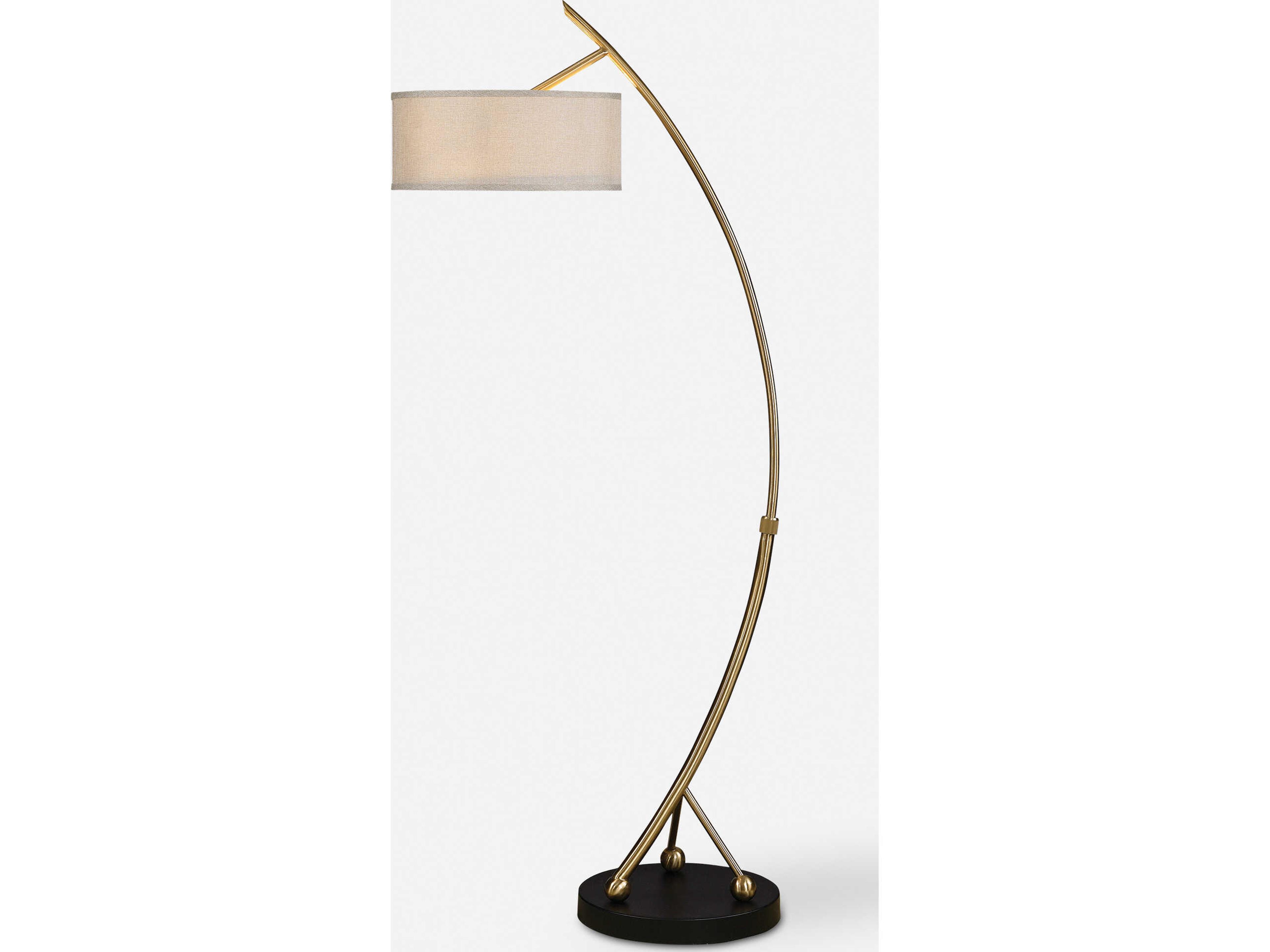 Uttermost Vardar Brushed Brass Round Hardback Drum Floor Lamp