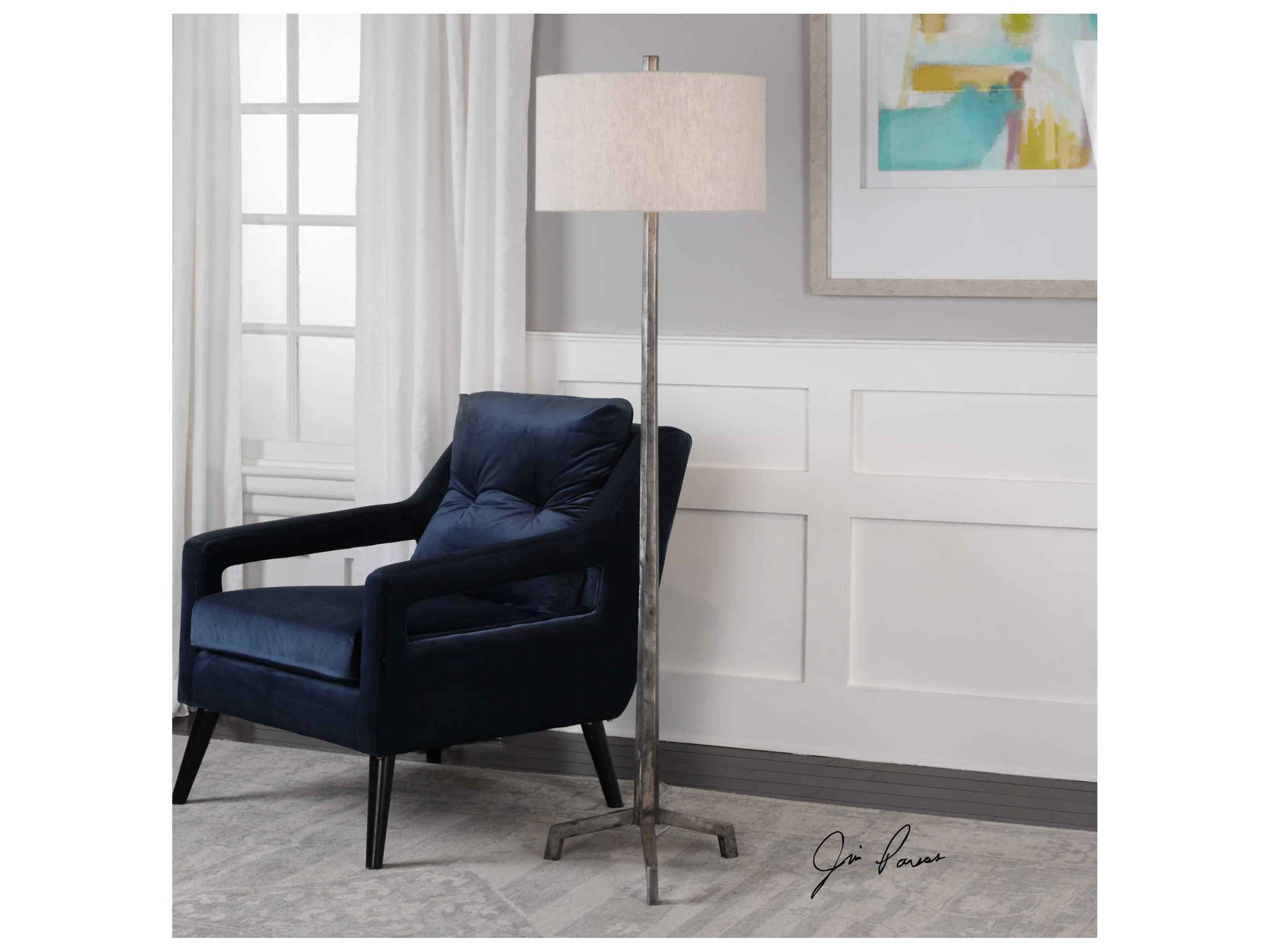 Uttermost Ivor Raw Steel Round Hardback Drum Floor Lamp