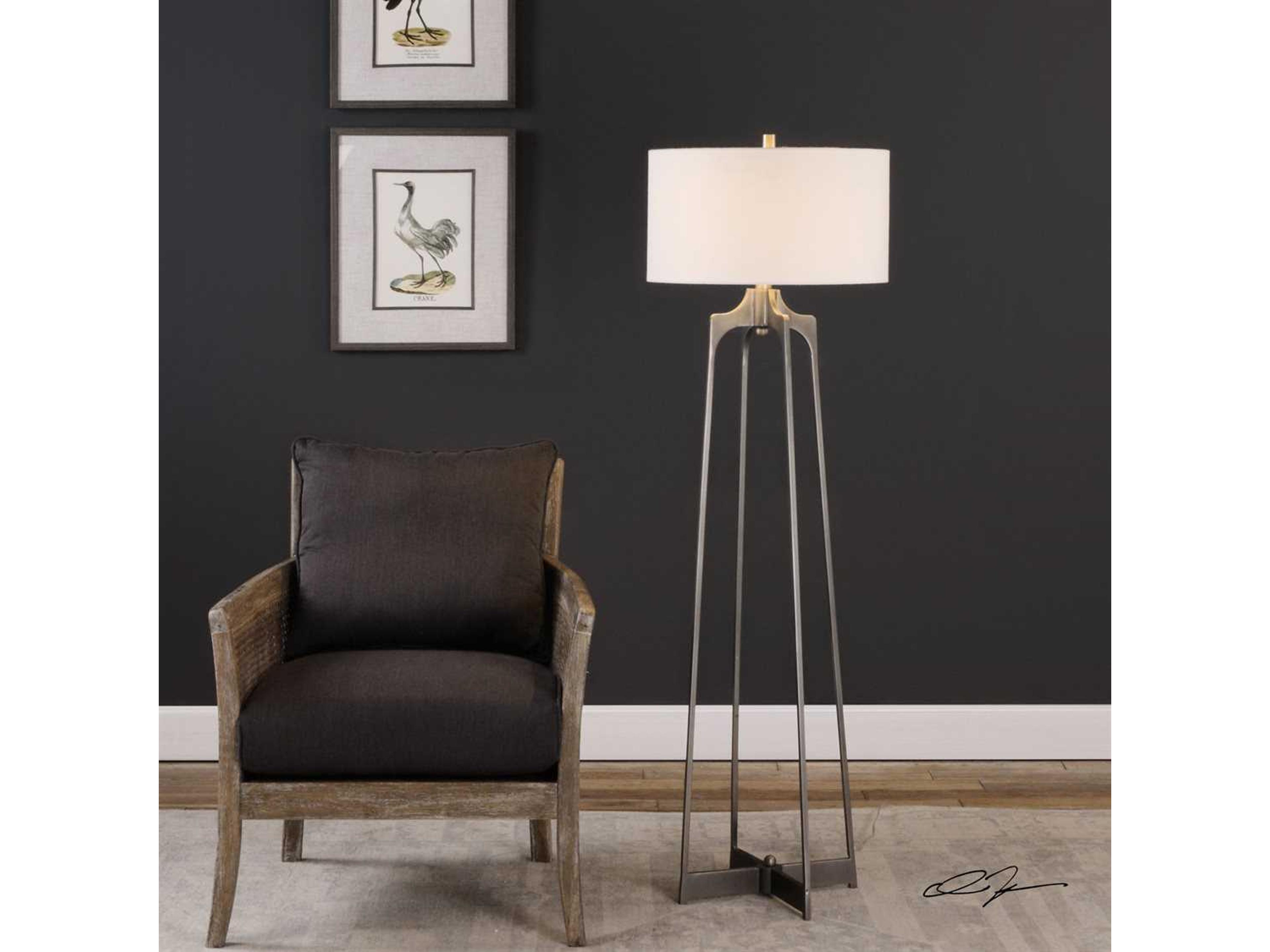 Uttermost Adrian Aged Gun Metal Round Hardback Drum Gunmetal Floor Lamp