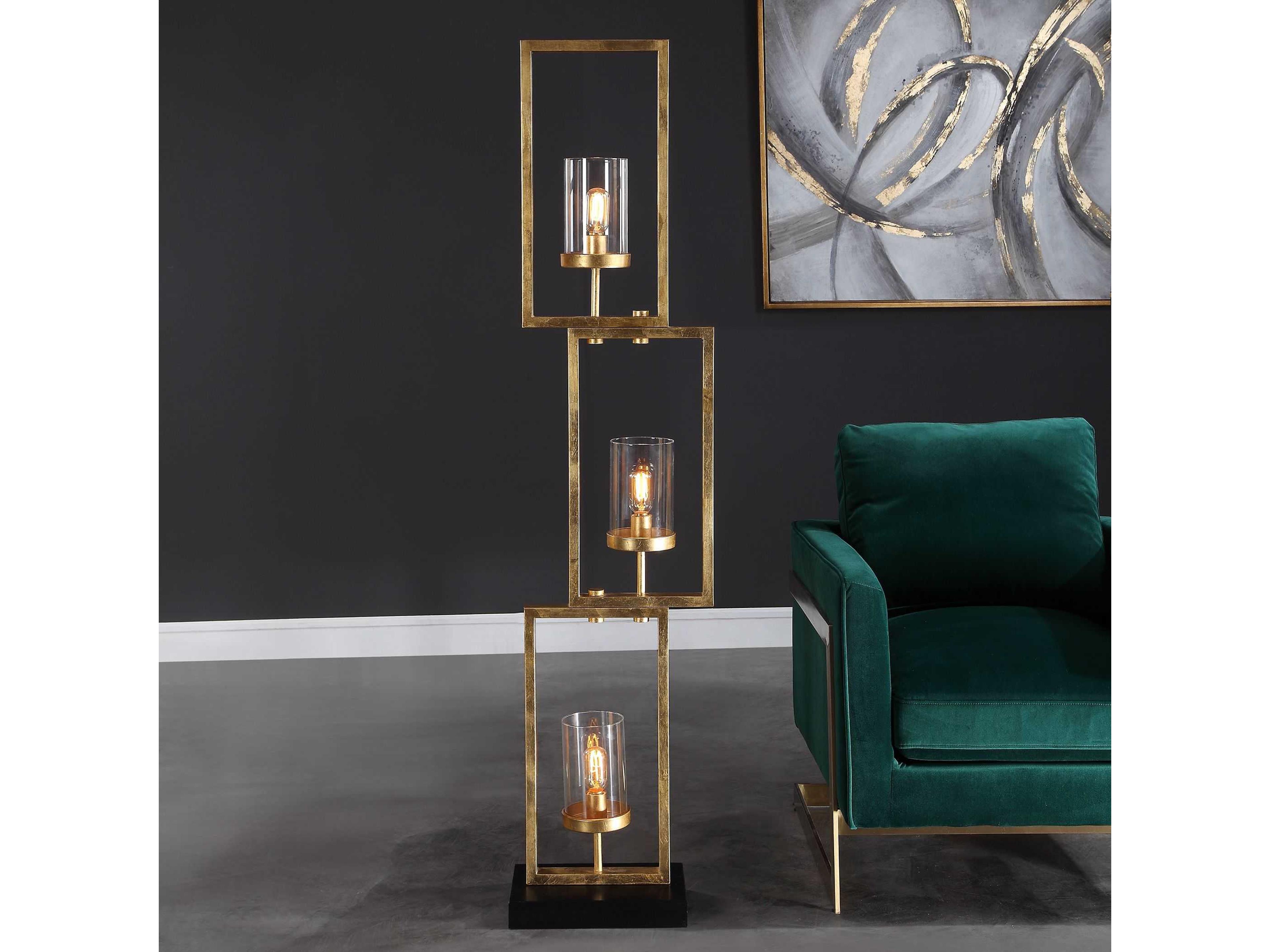 Uttermost Cielo Antiqued Gold Leaf Glass Floor Lamp