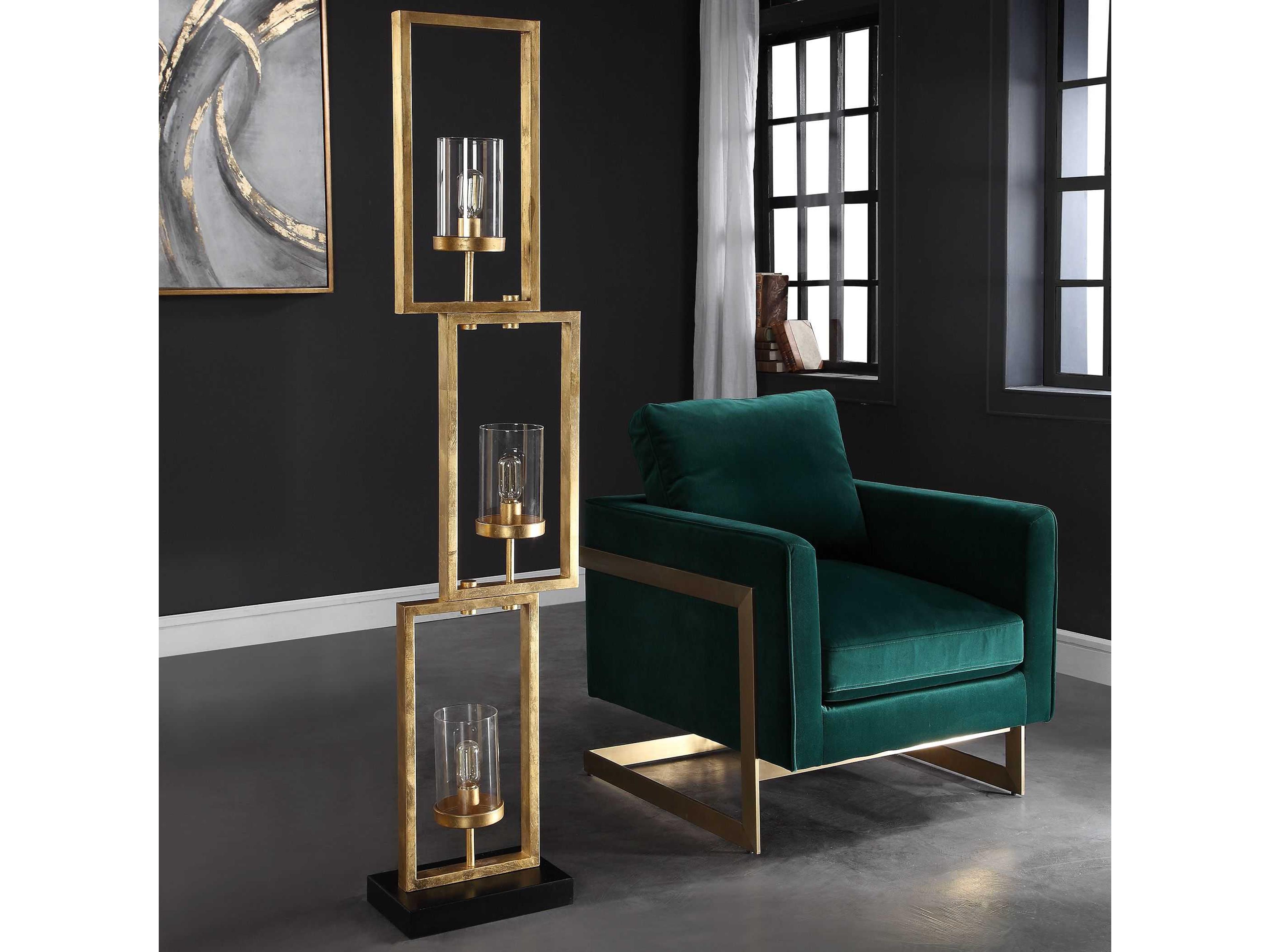 Uttermost Cielo Antiqued Gold Leaf Glass Floor Lamp