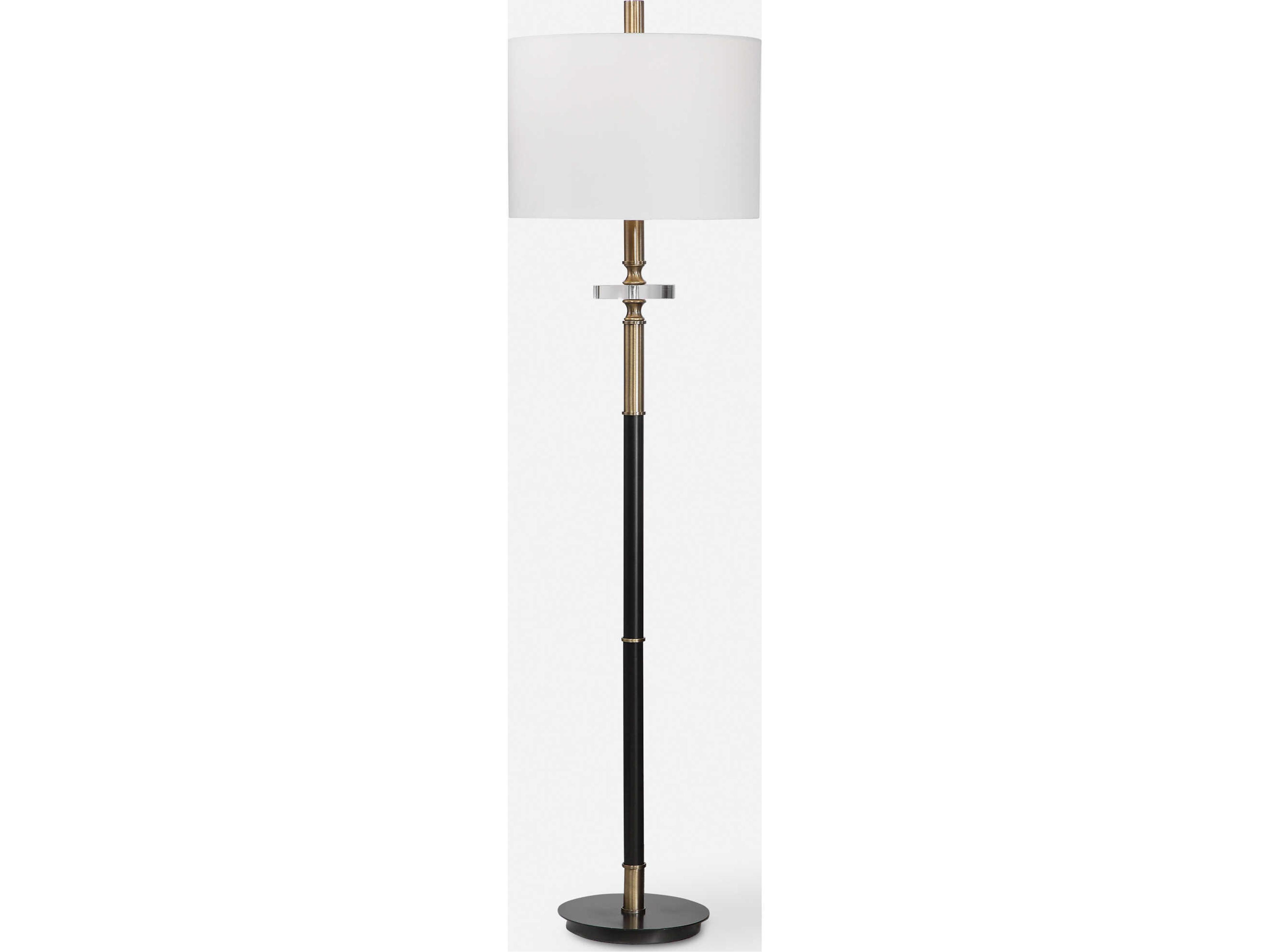 Maud Crystal Aged Black Antique Brass Round Drum Hardback Shade Floor Lamp
