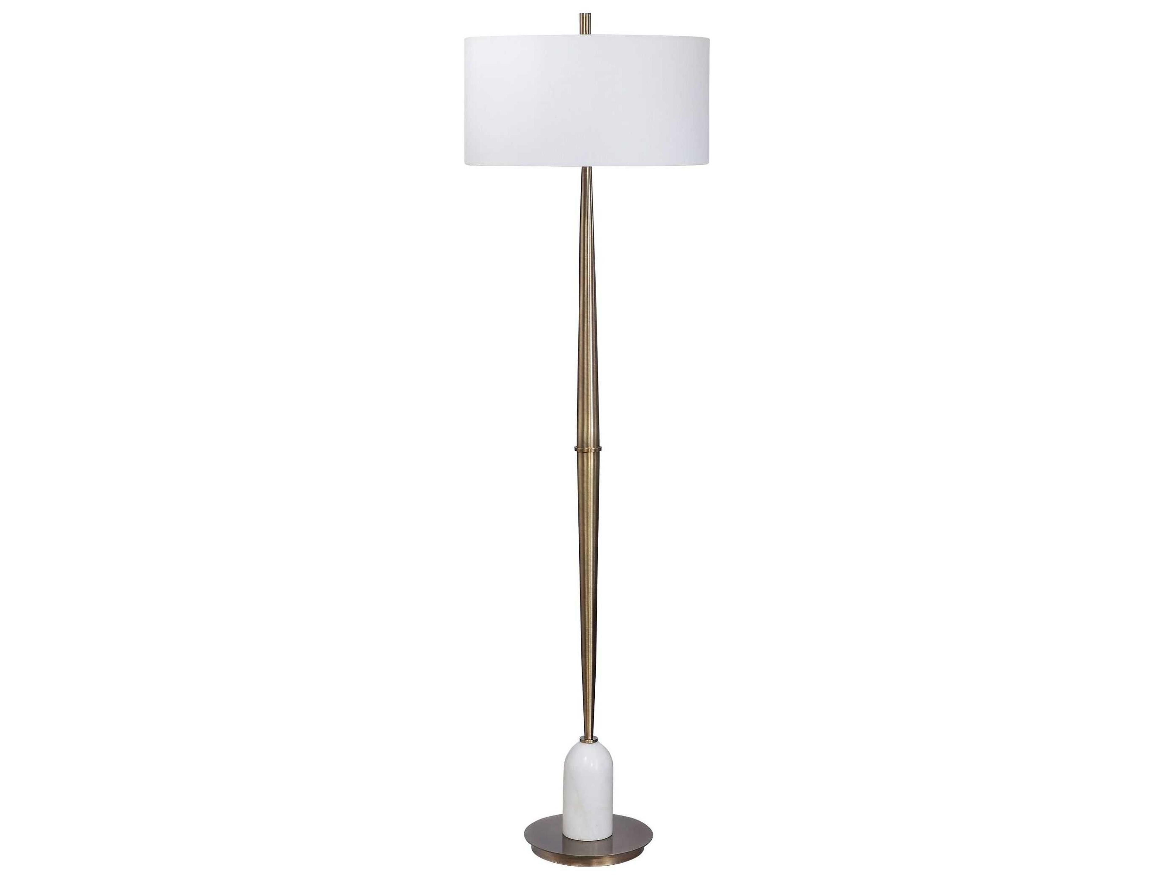 Uttermost Minette Antique Brass Round Drum Hardback Shade White Floor Lamp