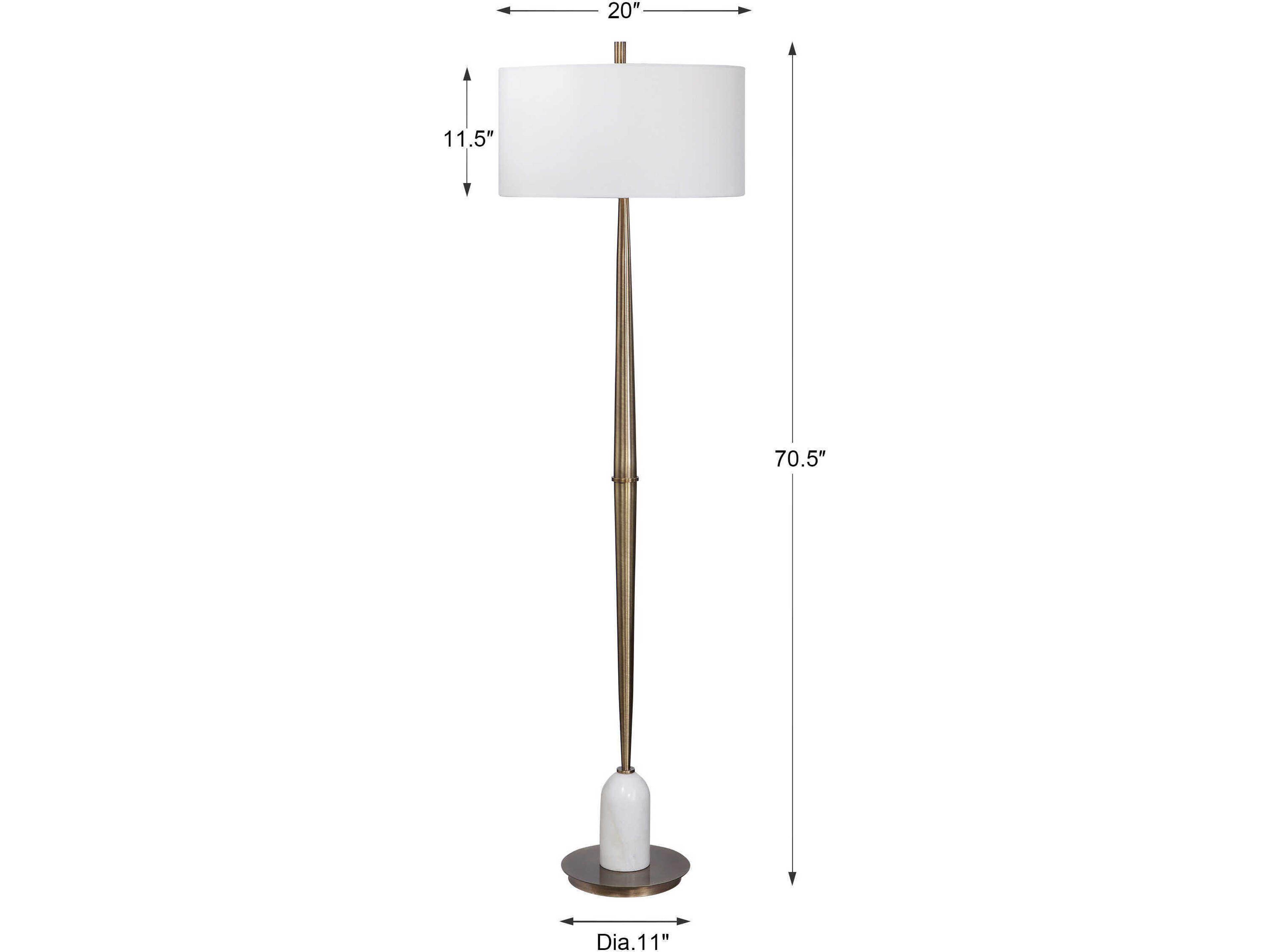 Uttermost Minette Antique Brass Round Drum Hardback Shade White Floor Lamp
