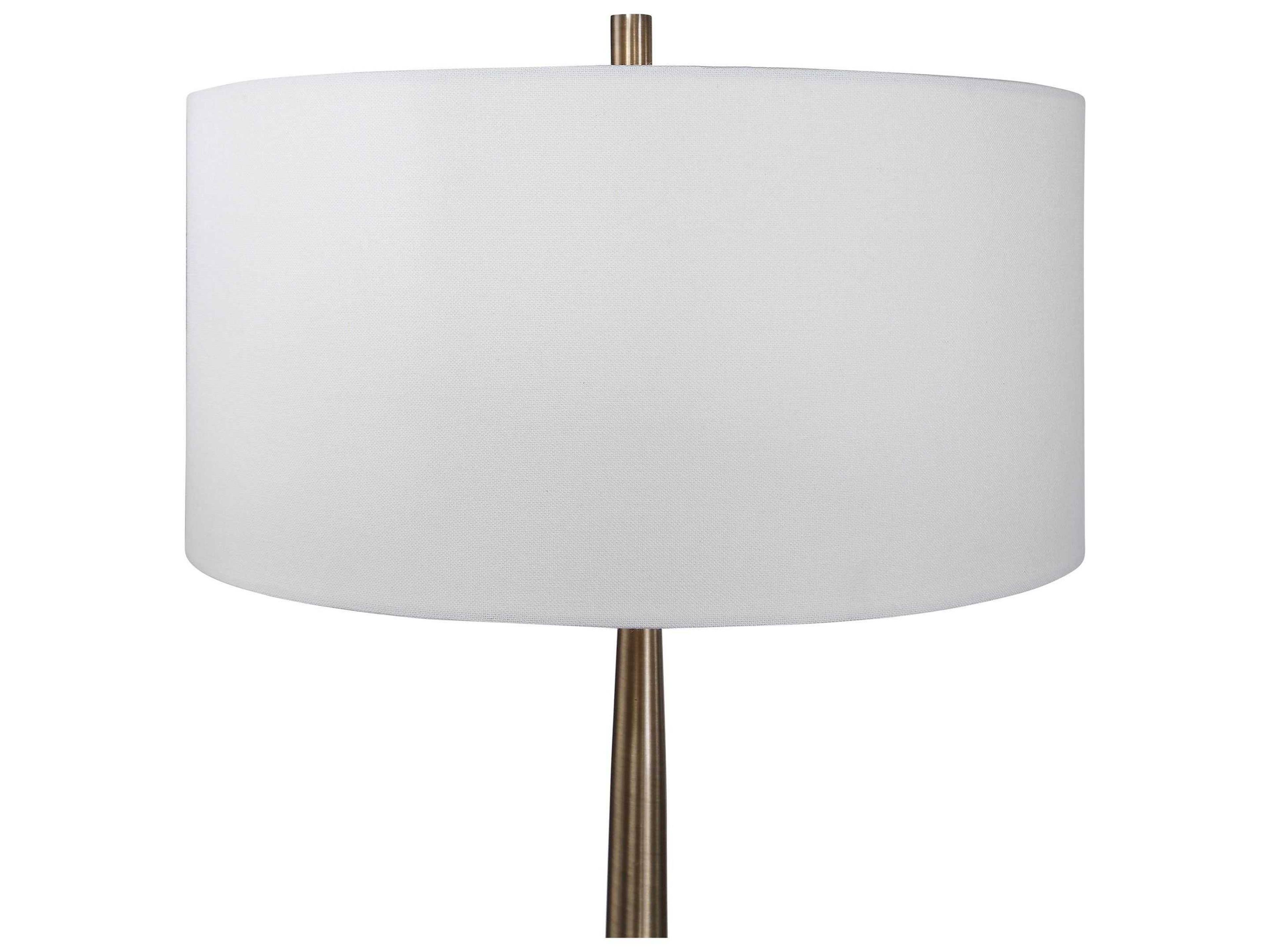 Uttermost Minette Antique Brass Round Drum Hardback Shade White Floor Lamp