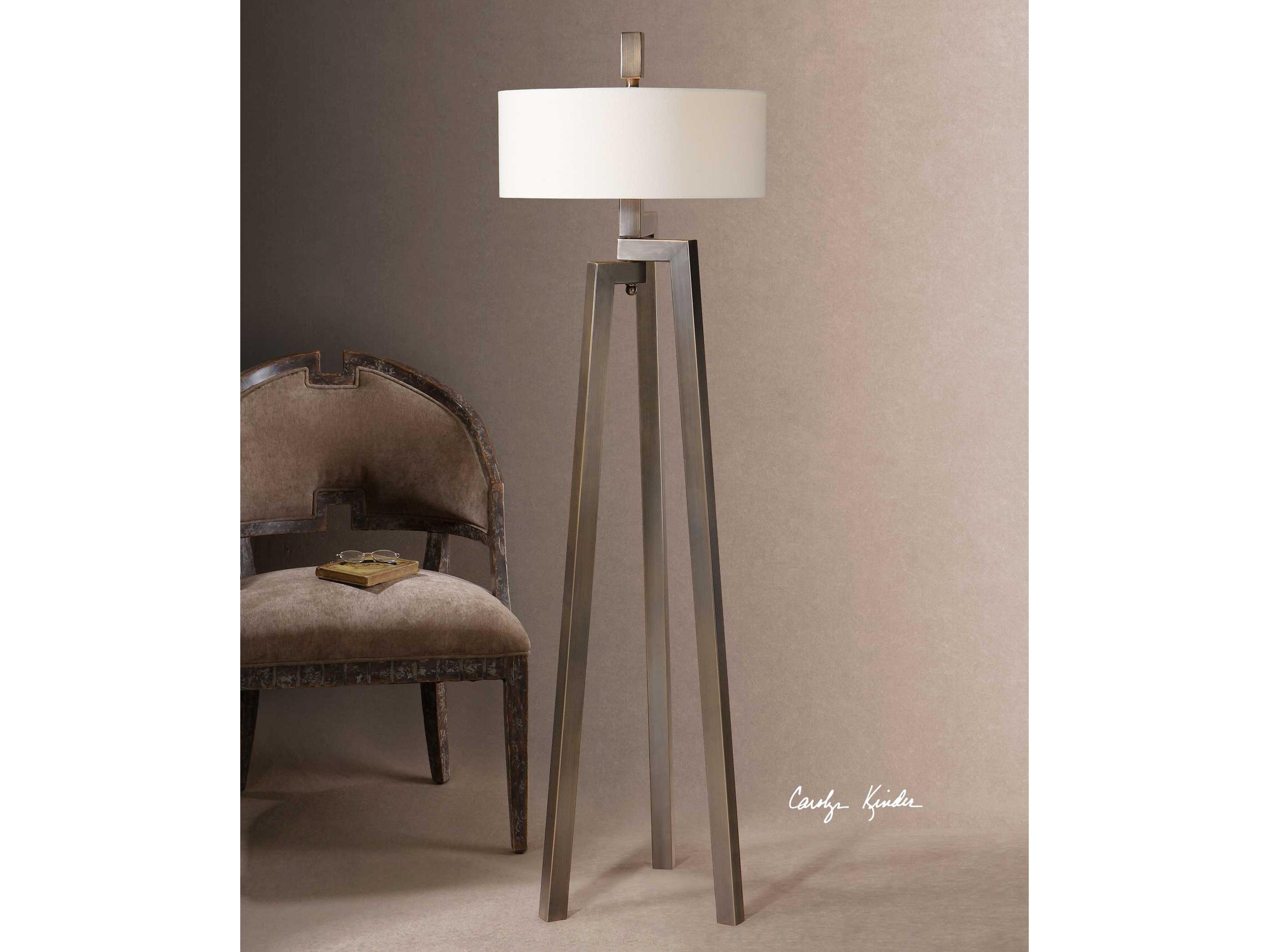 Uttermost Mondovi Modern Brushed Bronze Round Hardback Drum Floor Lamp