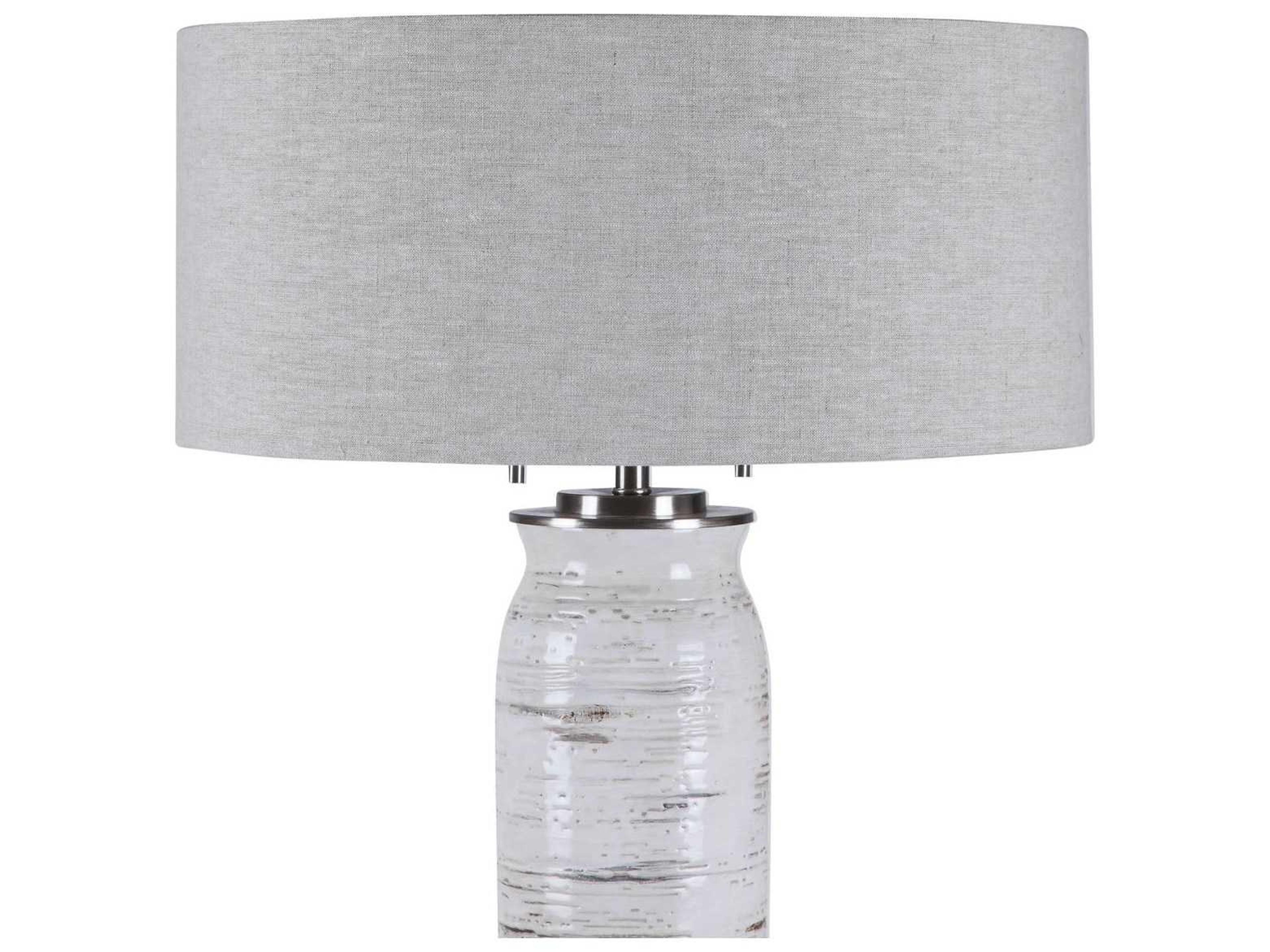 Uttermost Lenta Crystal Distressed Off White Round Hardback Drum Buffet Lamp