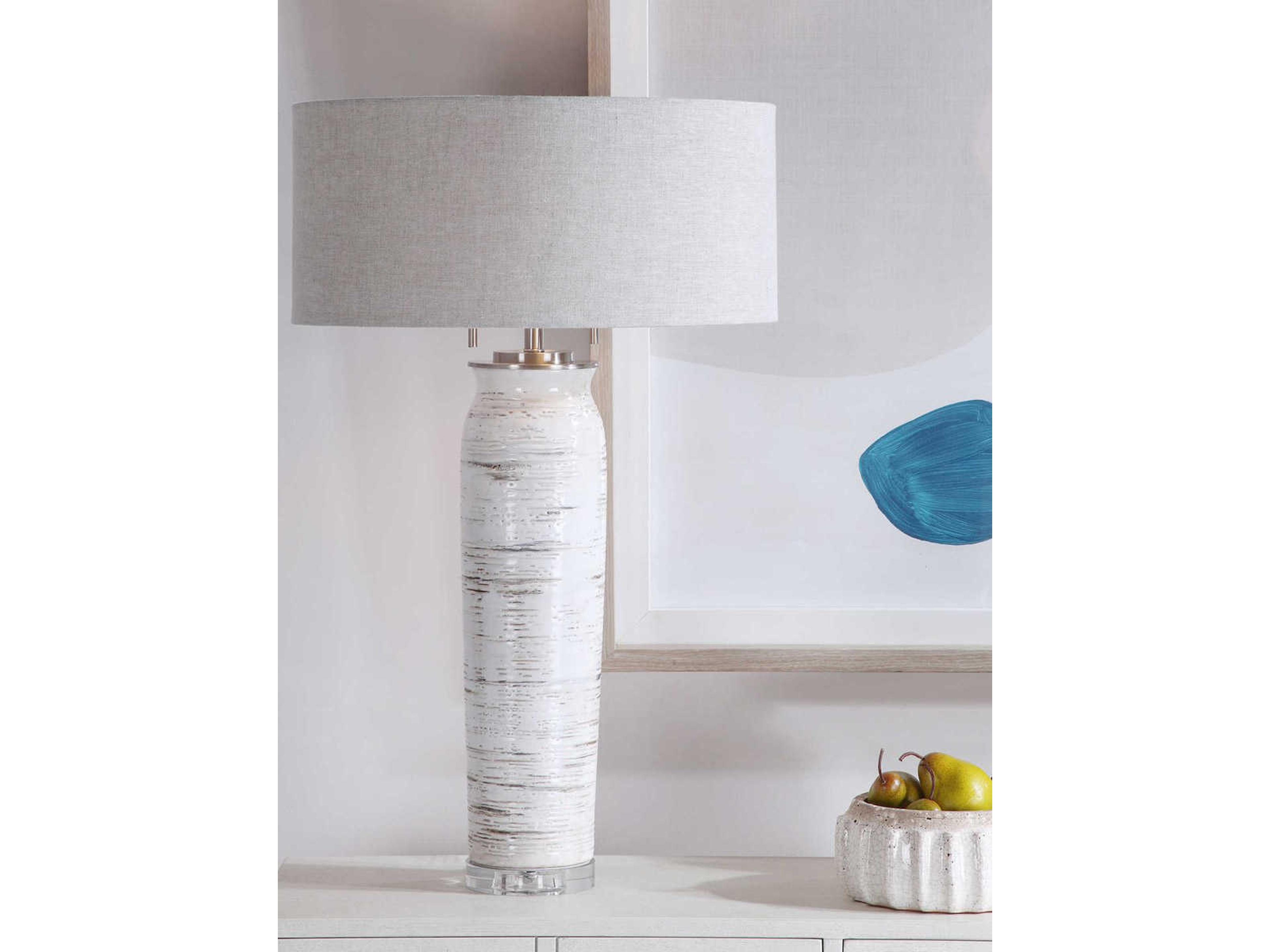 Uttermost Lenta Crystal Distressed Off White Round Hardback Drum Buffet Lamp