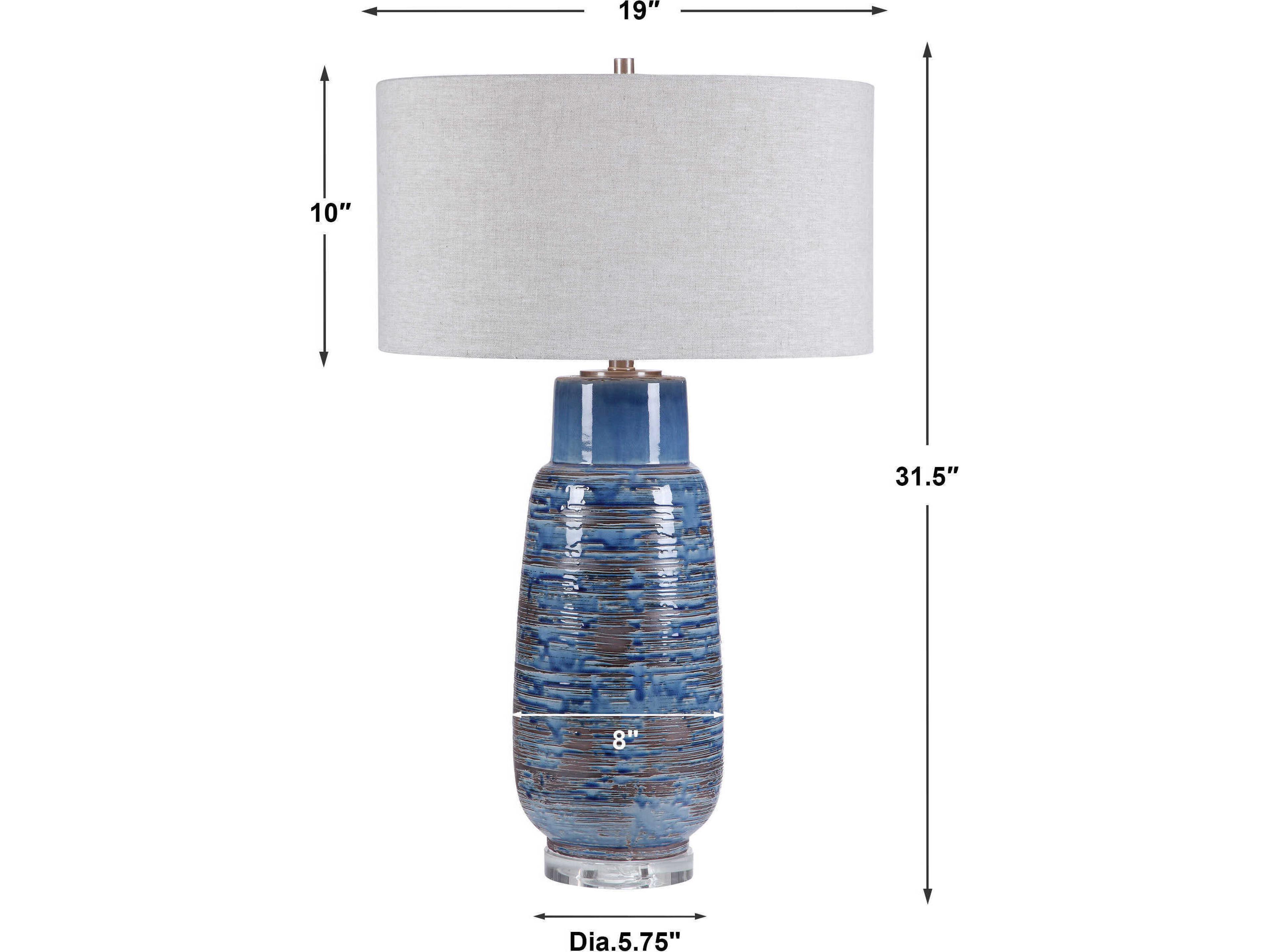 Uttermost Magellan Crystal Distressed Aged Indigo Blue Round Hardback Drum Buffet Lamp