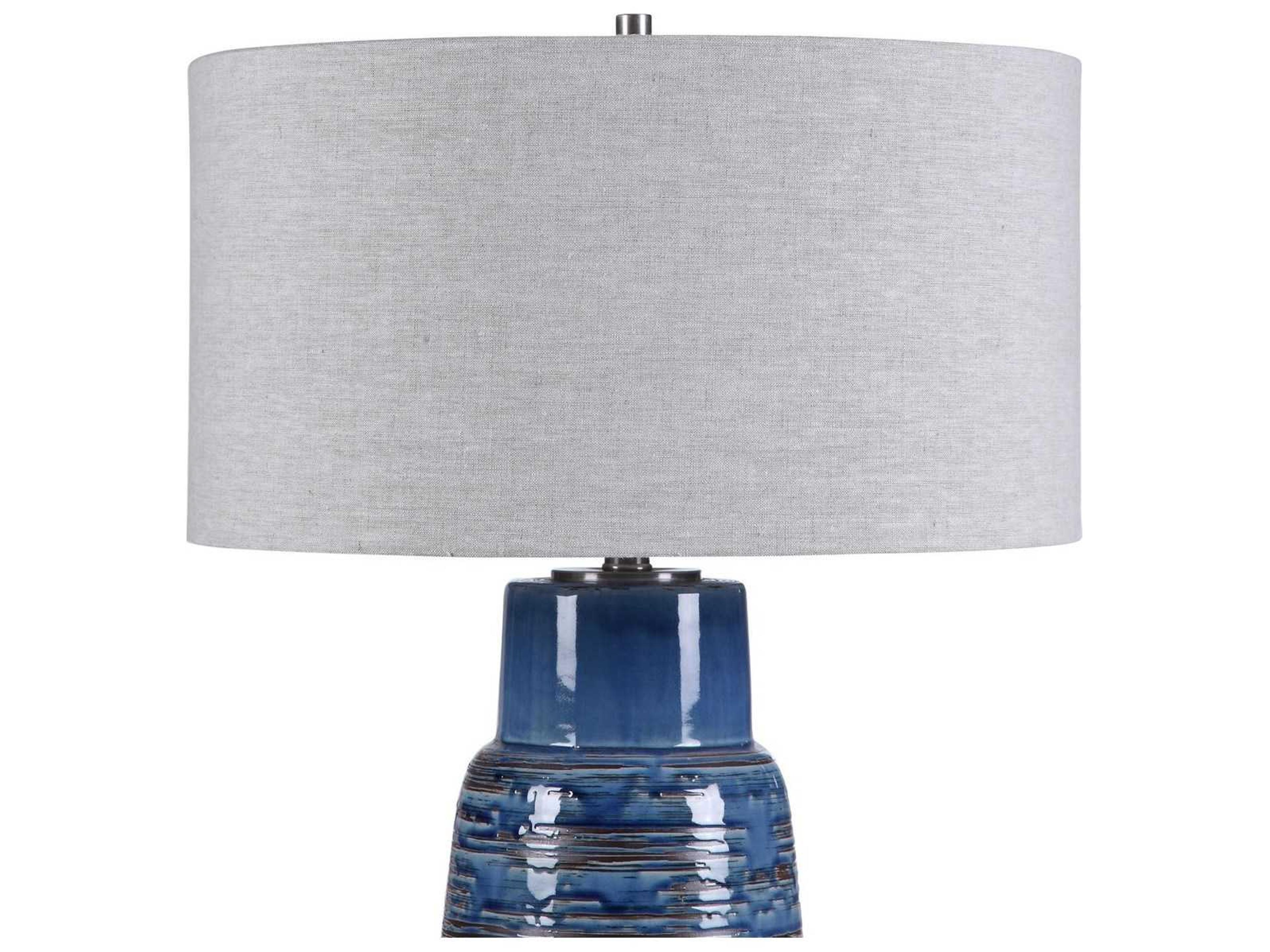 Uttermost Magellan Crystal Distressed Aged Indigo Blue Round Hardback Drum Buffet Lamp