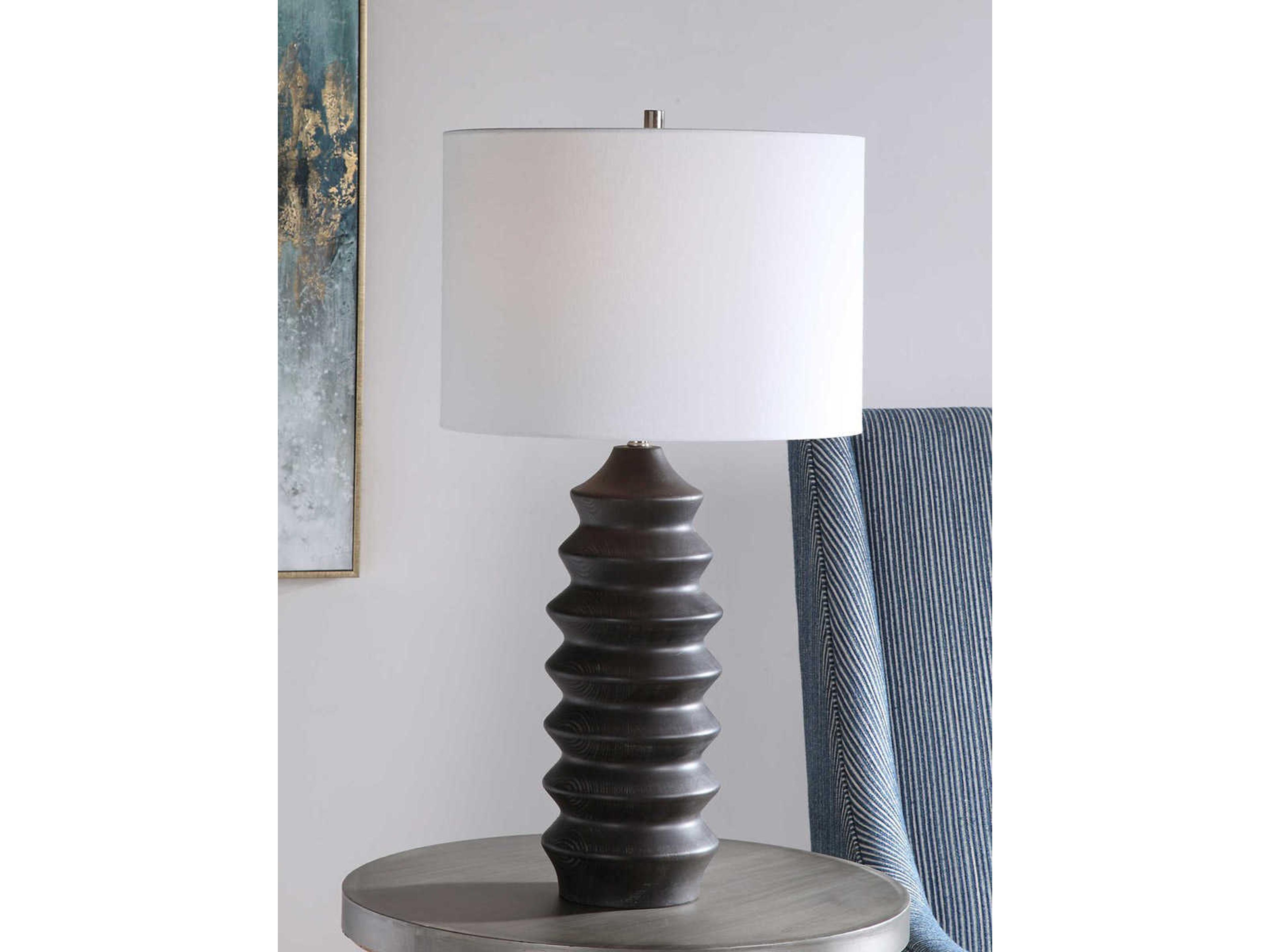 Uttermost Mendocino Rustic Black Round Drum Hardback Buffet Lamp