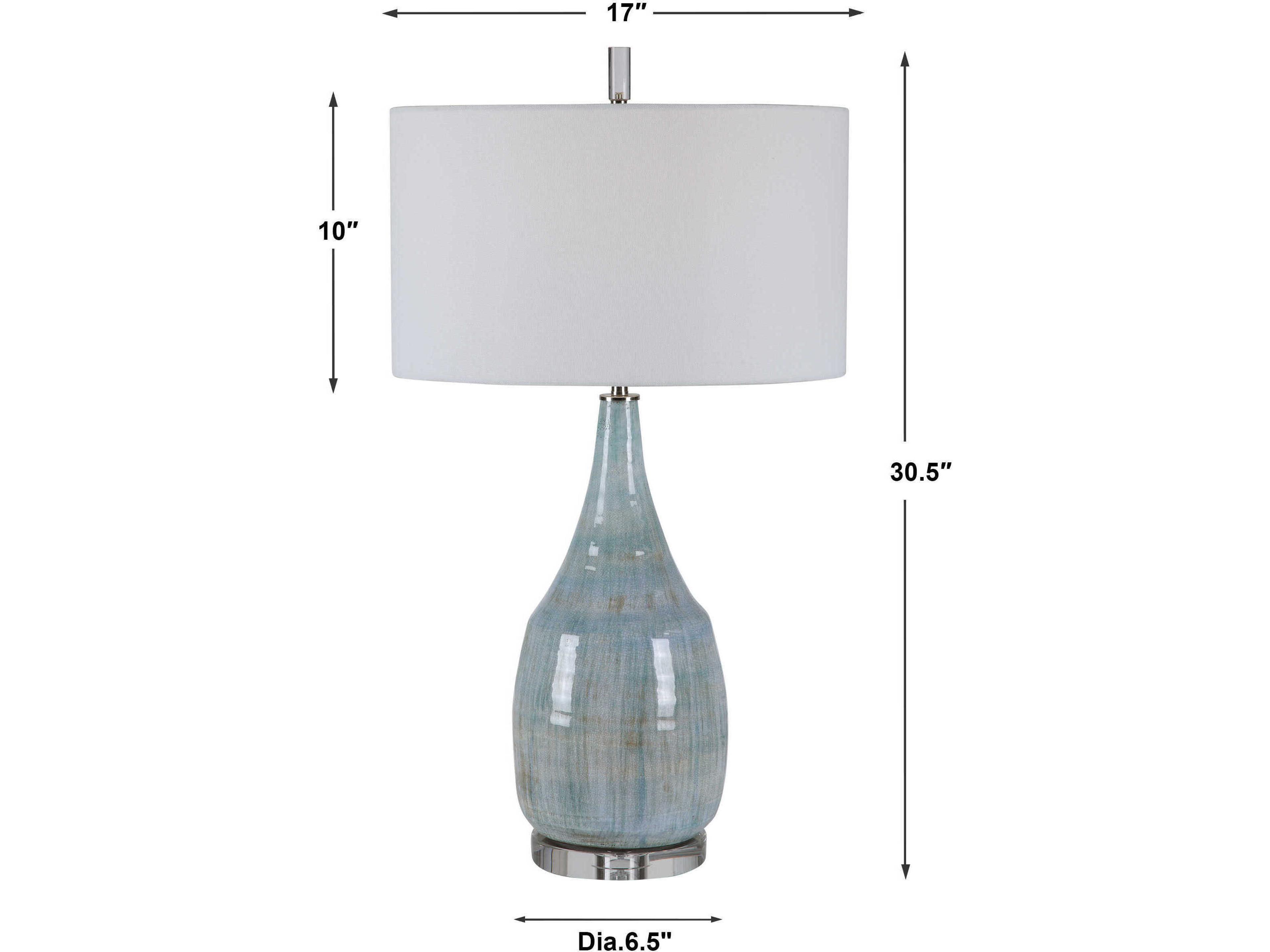 Uttermost Rialta Crystal Aqua Teal Drum Hardback Rolled Edge Blue Buffet Lamp