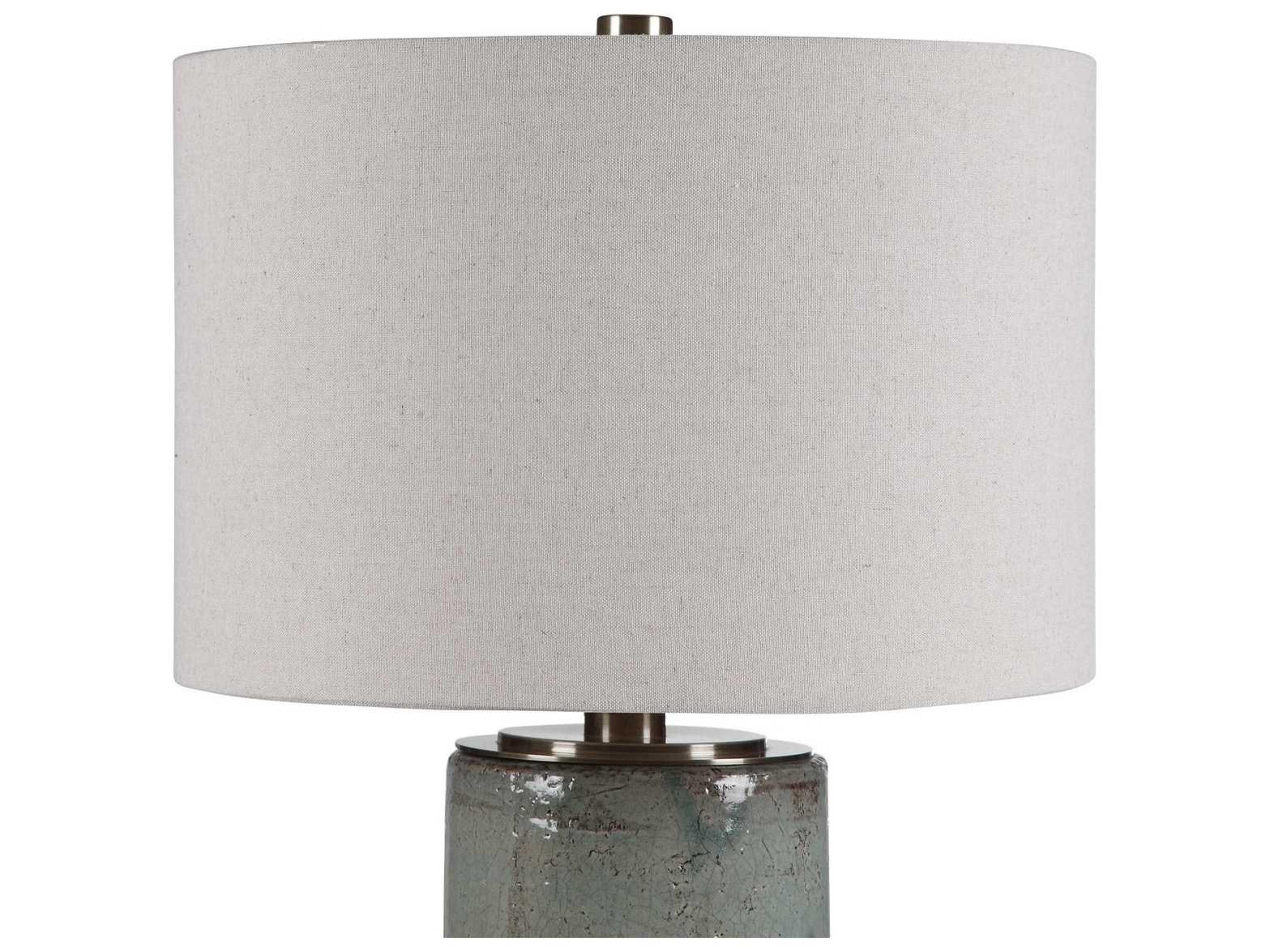 Uttermost Callais Aqua Blue Rustic Bronze Round Hardback Drum Buffet Lamp