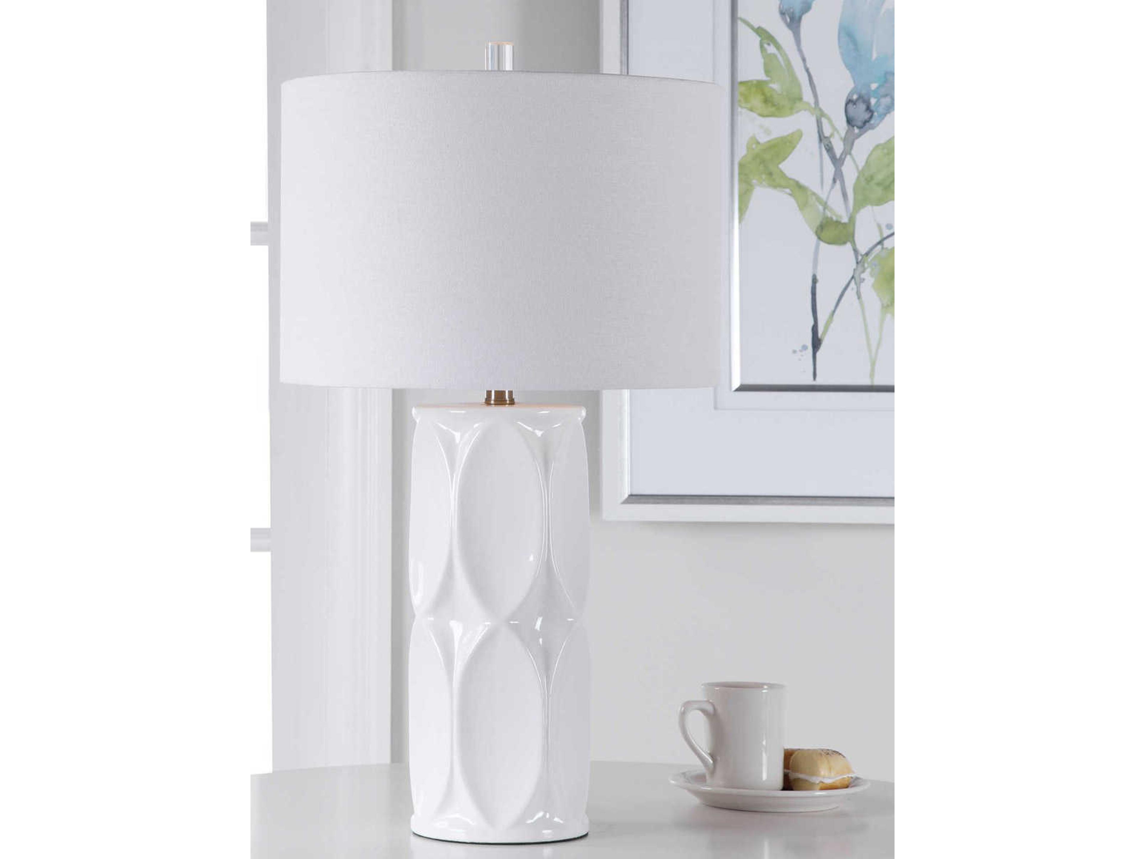 Uttermost Sinclair Glossy White Round Drum Hardback Shade Buffet Lamp