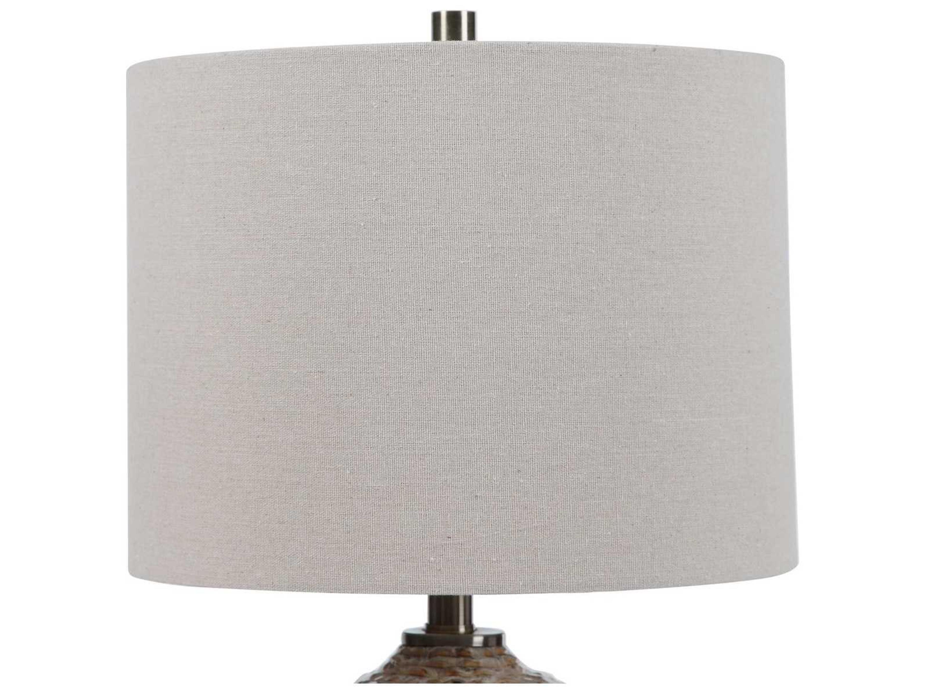 Uttermost Lagos Rust Brown Aged Taupe Round Drum Hardback Shade Table Lamp