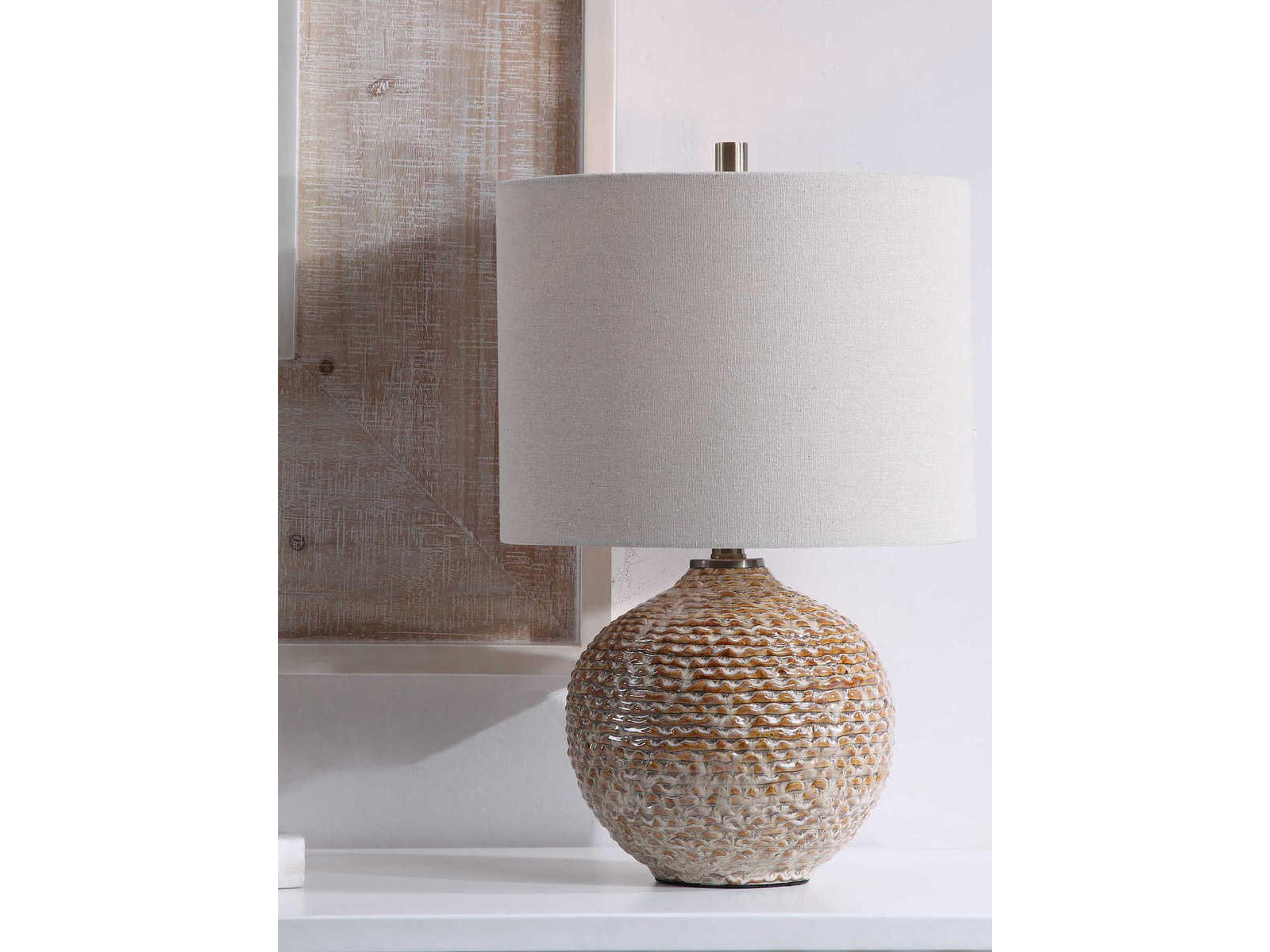 Uttermost Lagos Rust Brown Aged Taupe Round Drum Hardback Shade Table Lamp