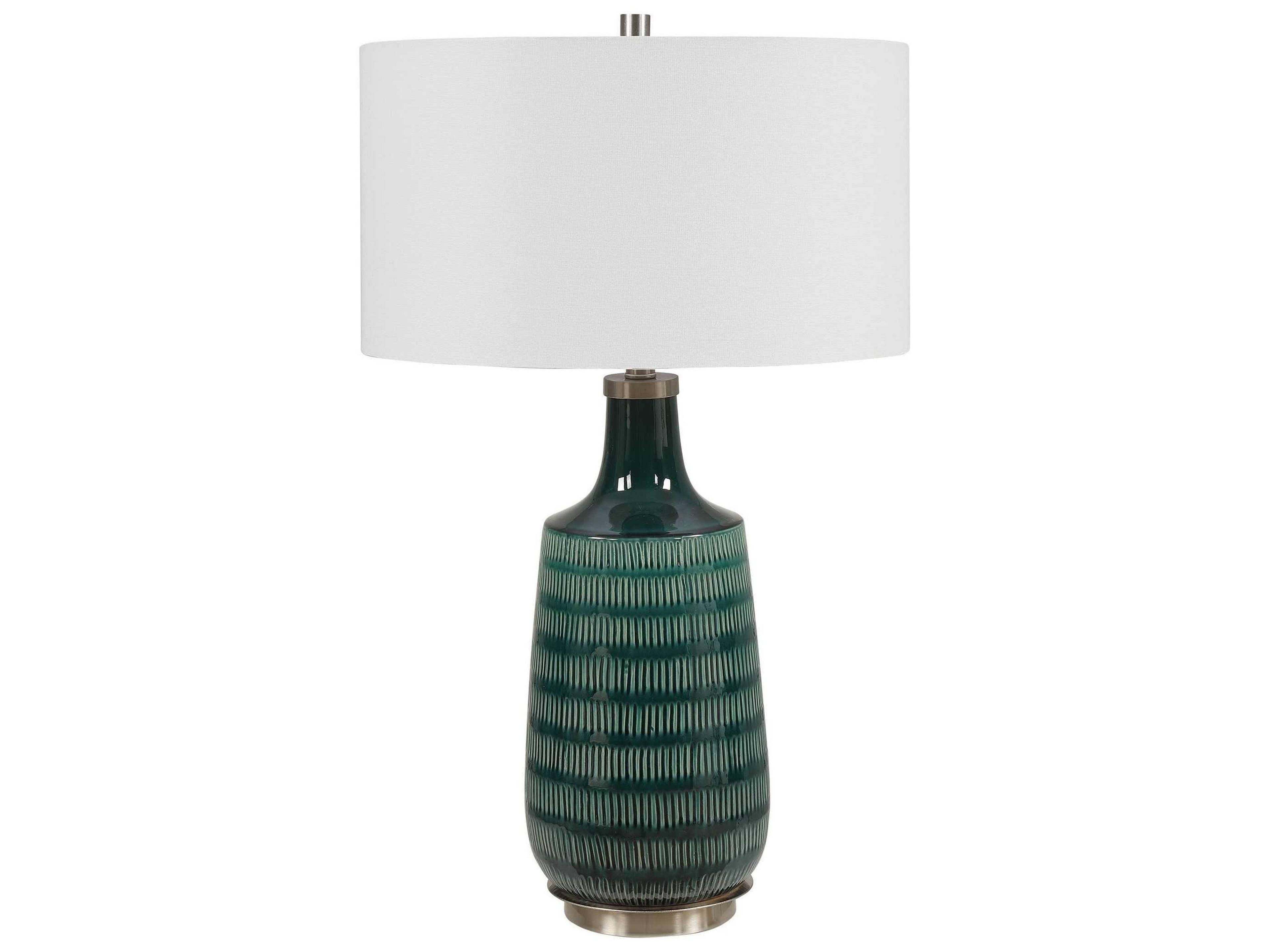 Uttermost Scouts Deep Teal Round Drum Hardback Shade Green Buffet Lamp