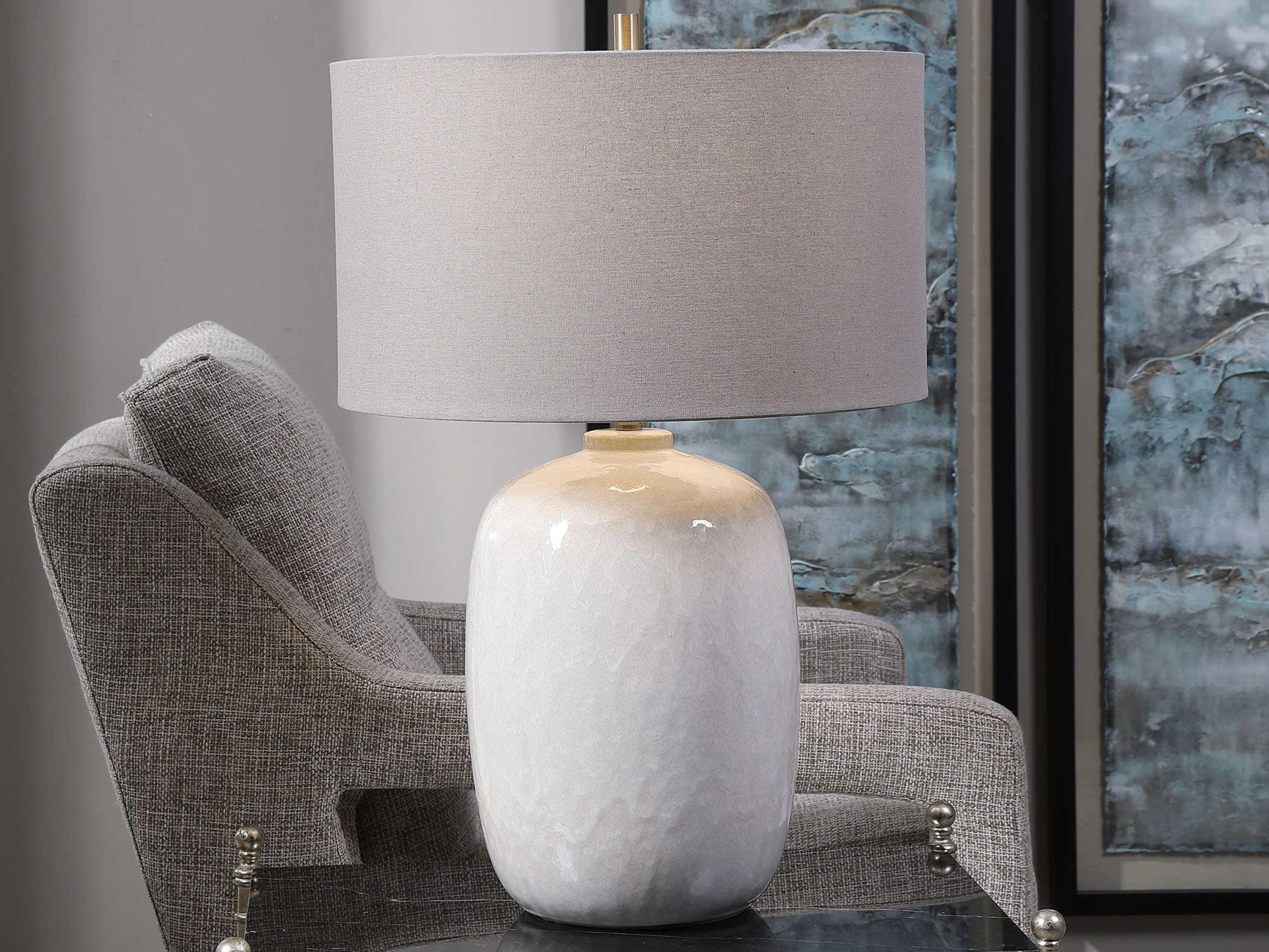 Uttermost Winterscape Round Drum Hardback Off White Buffet Lamp