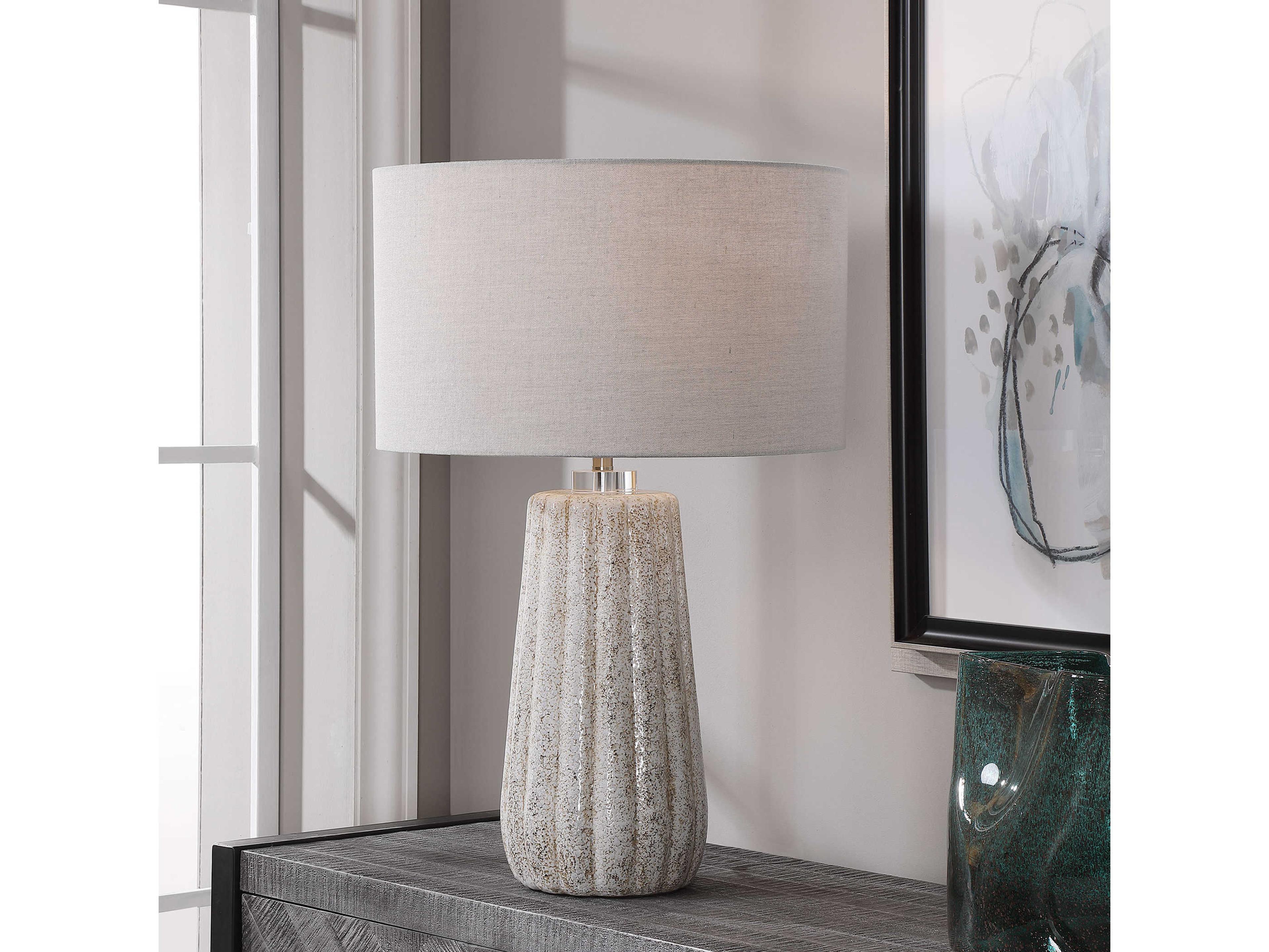Uttermost Pikes Crystal Round Drum Hardback White Buffet Lamp