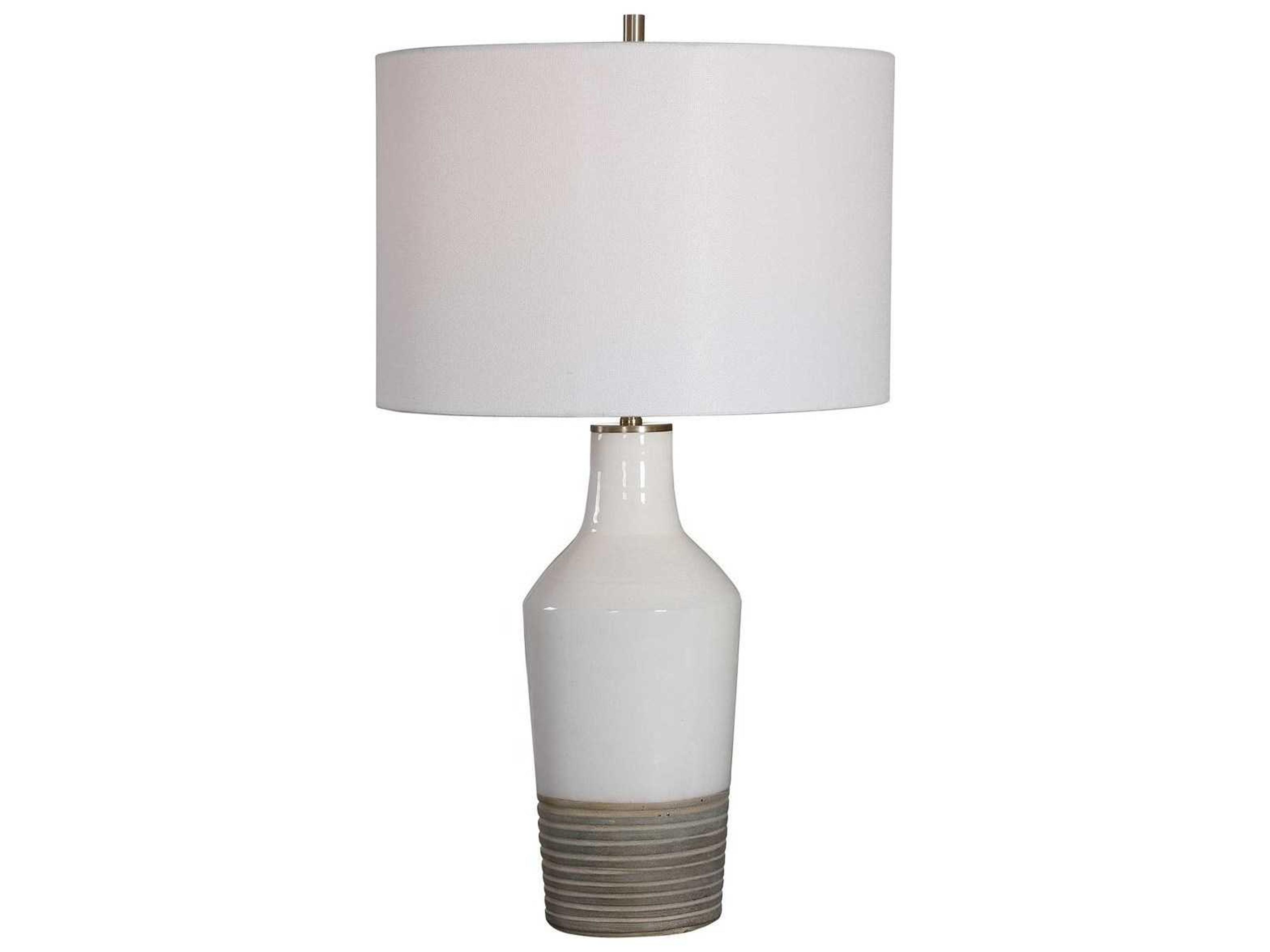 Uttermost Dakota White Crackle Glaze Round Drum Hardback Buffet Lamp