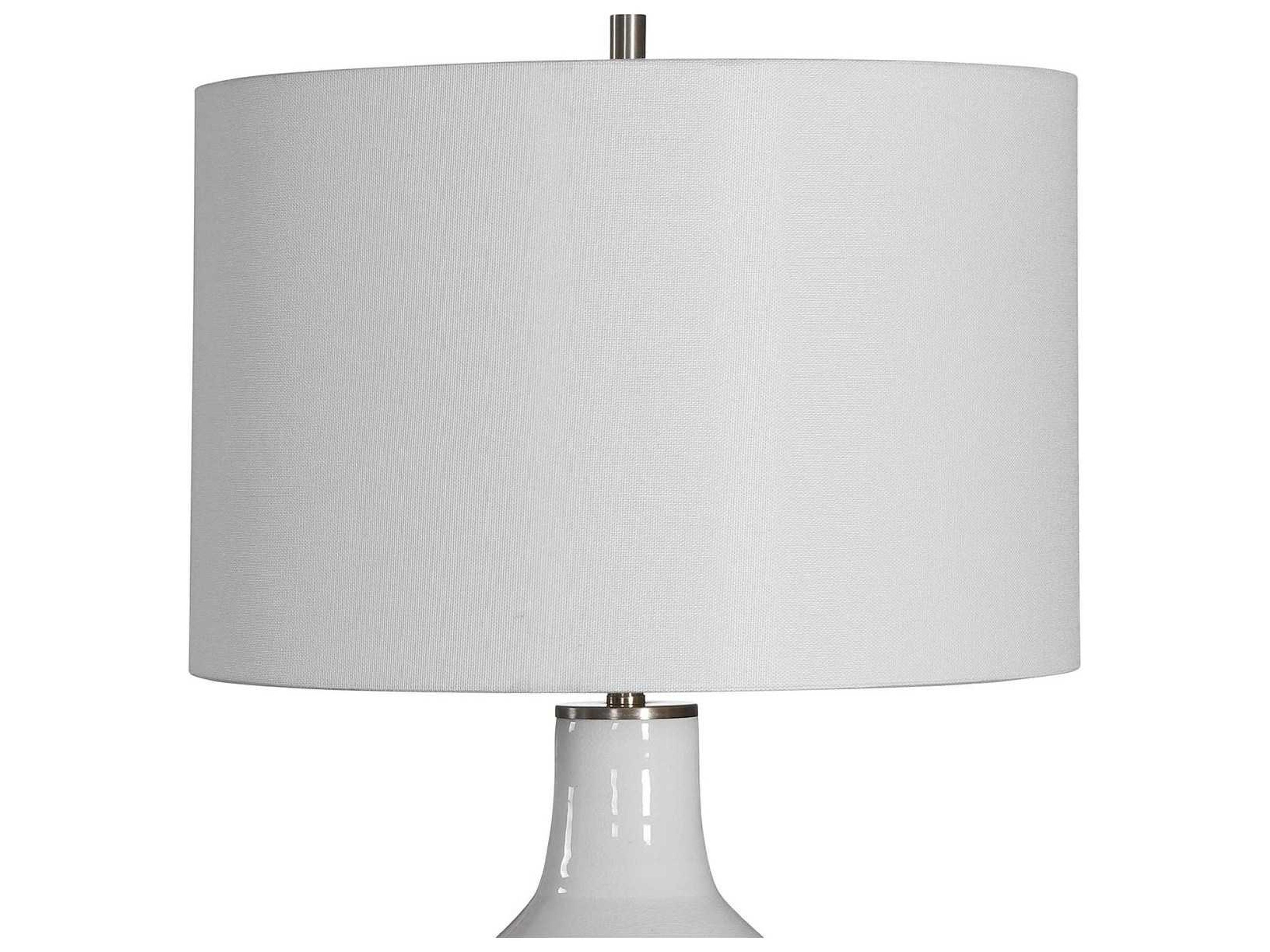 Uttermost Dakota White Crackle Glaze Round Drum Hardback Buffet Lamp