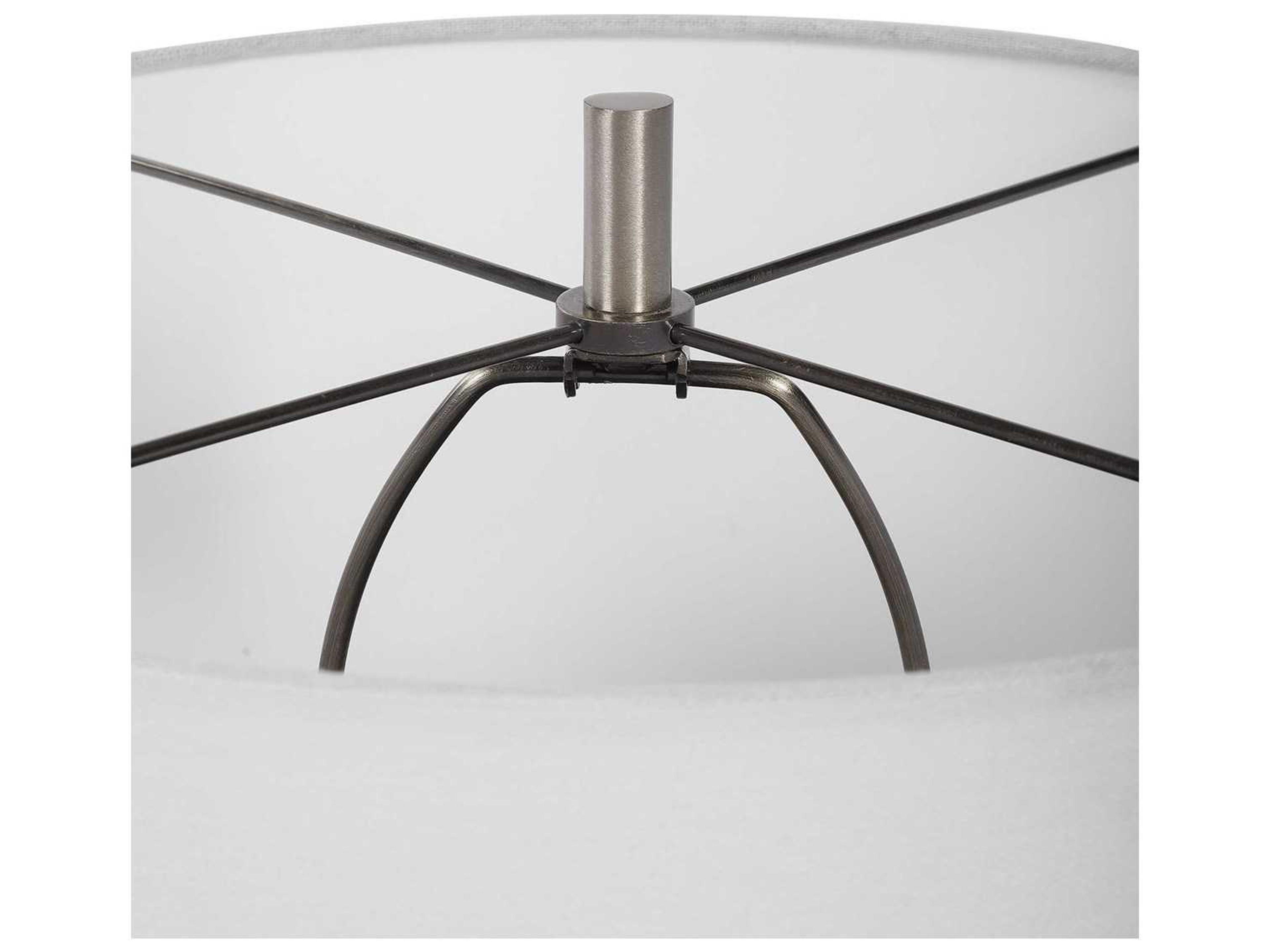 Uttermost Dakota White Crackle Glaze Round Drum Hardback Buffet Lamp