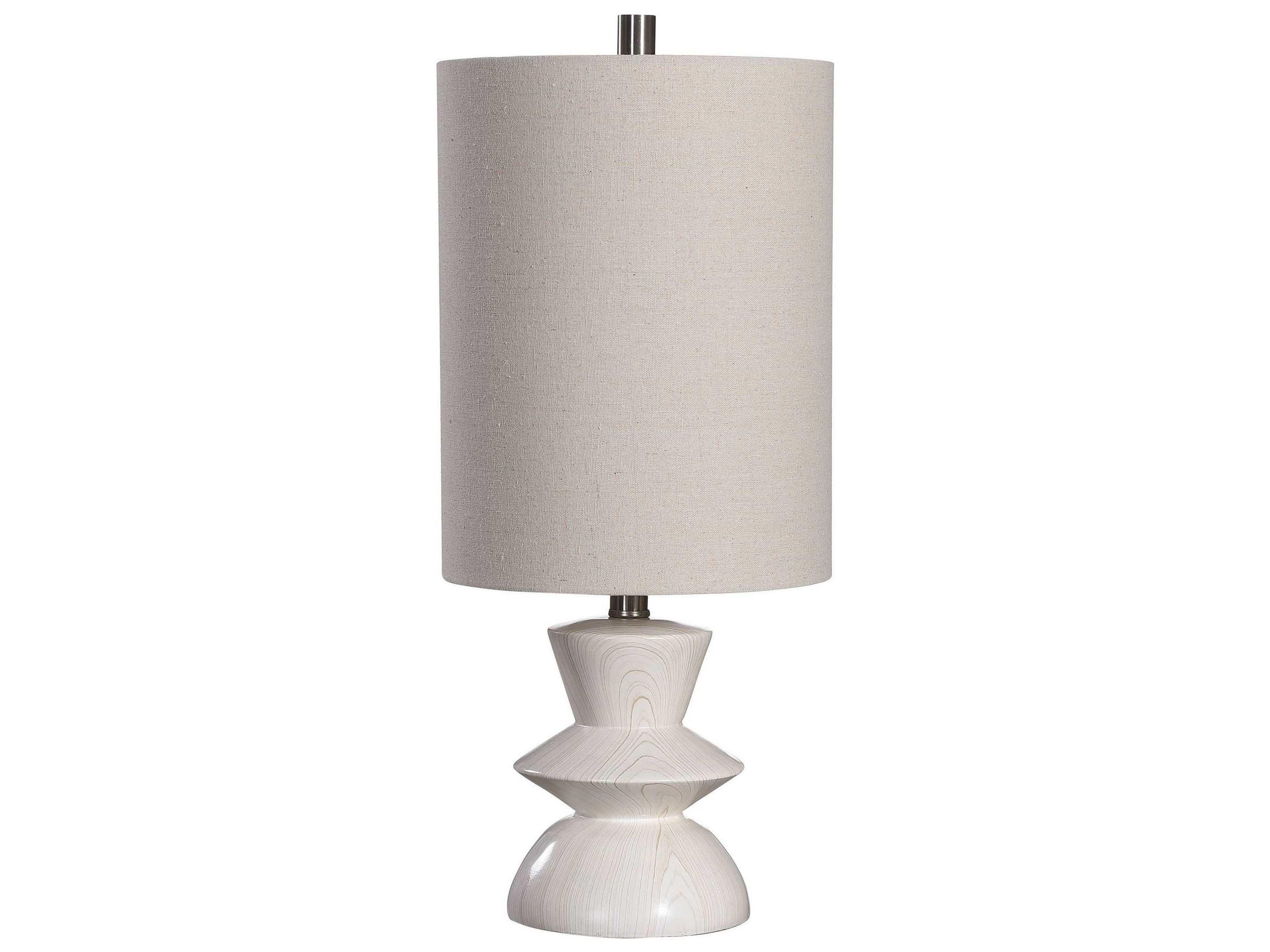 Uttermost Stevens Bleached Wood Round Drum Hardback White Table Lamp