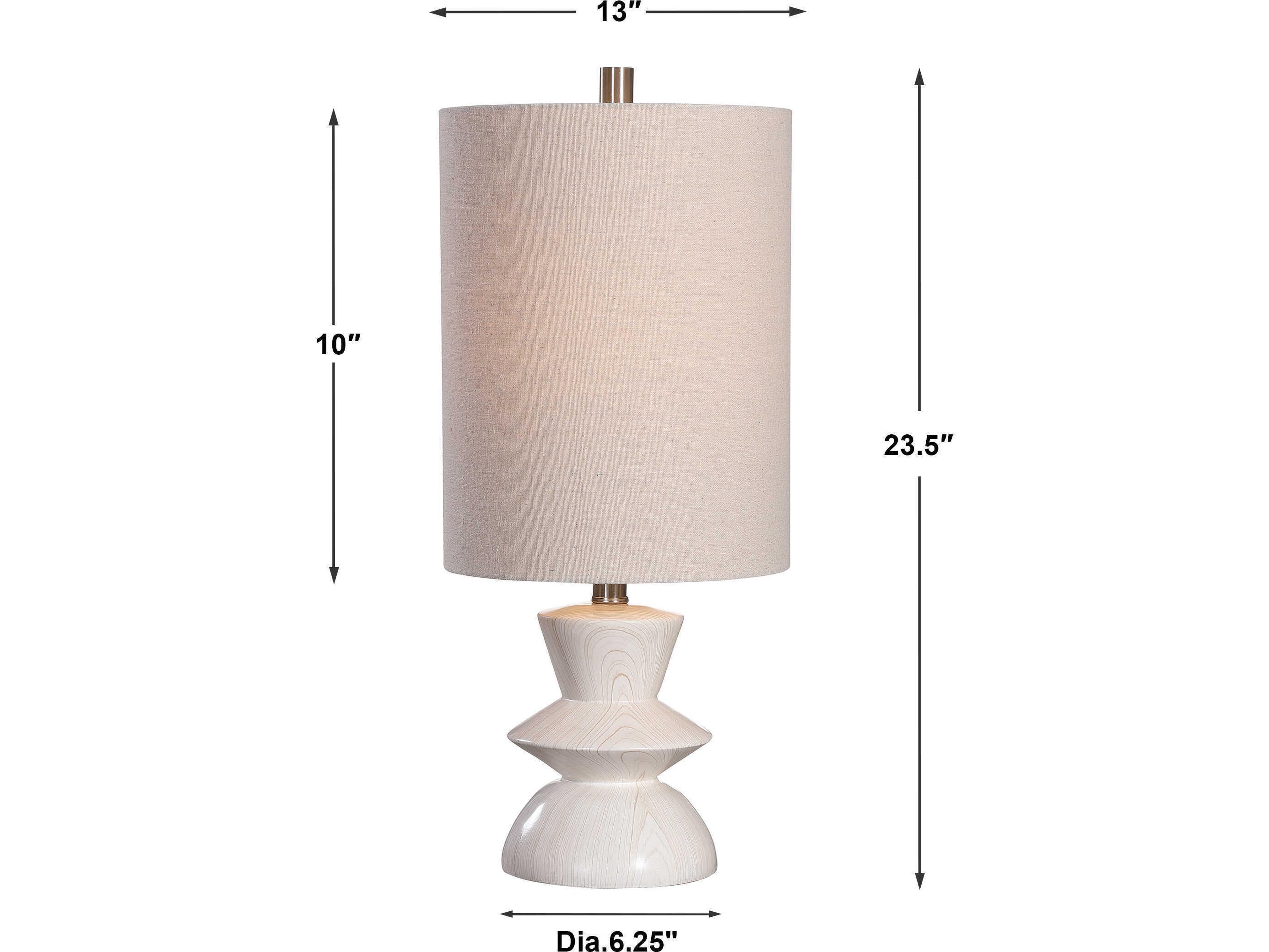 Uttermost Stevens Bleached Wood Round Drum Hardback White Table Lamp