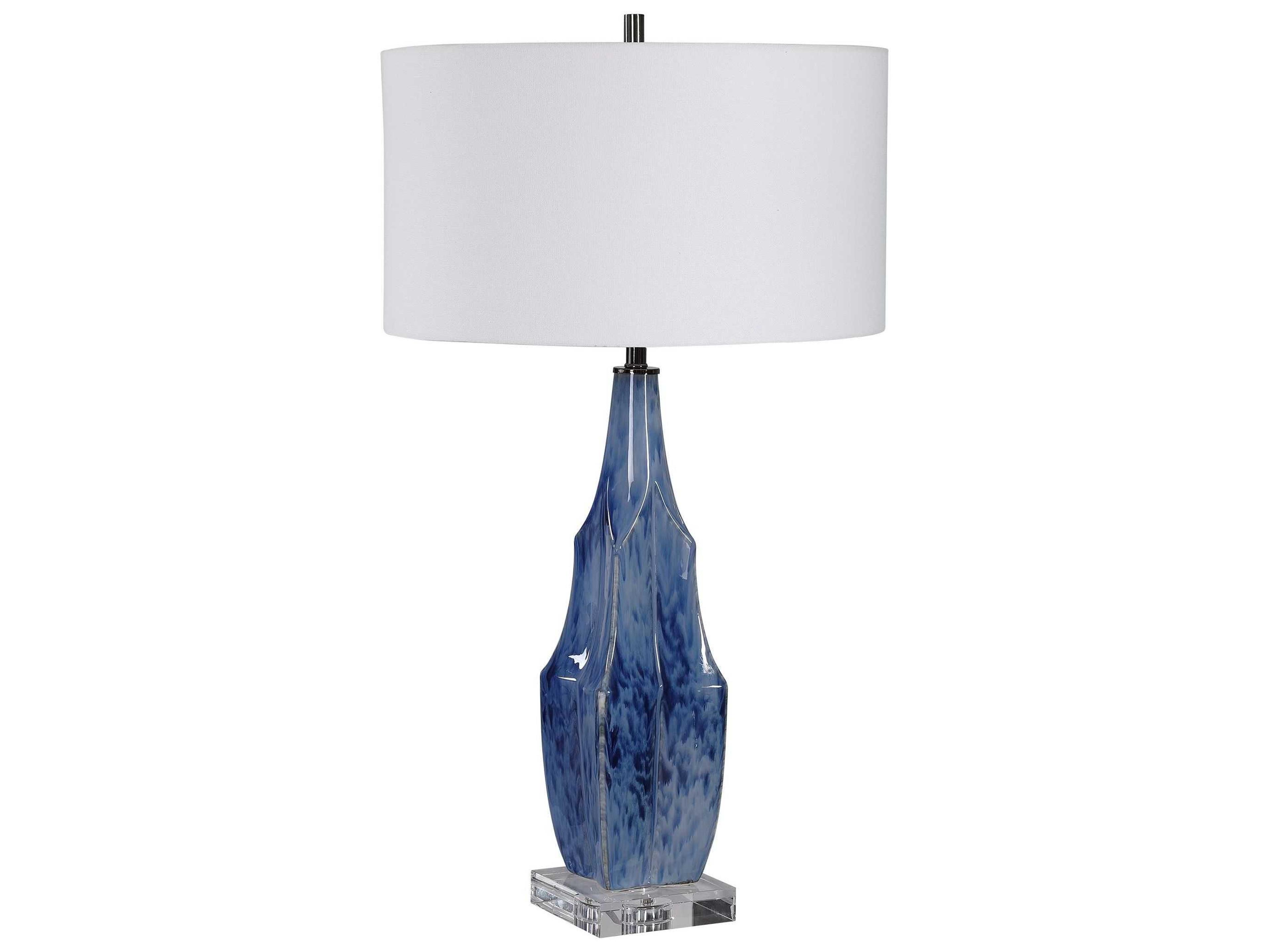 Uttermost Everard Crystal Indigo Blue Round Drum Shade Buffet Lamp