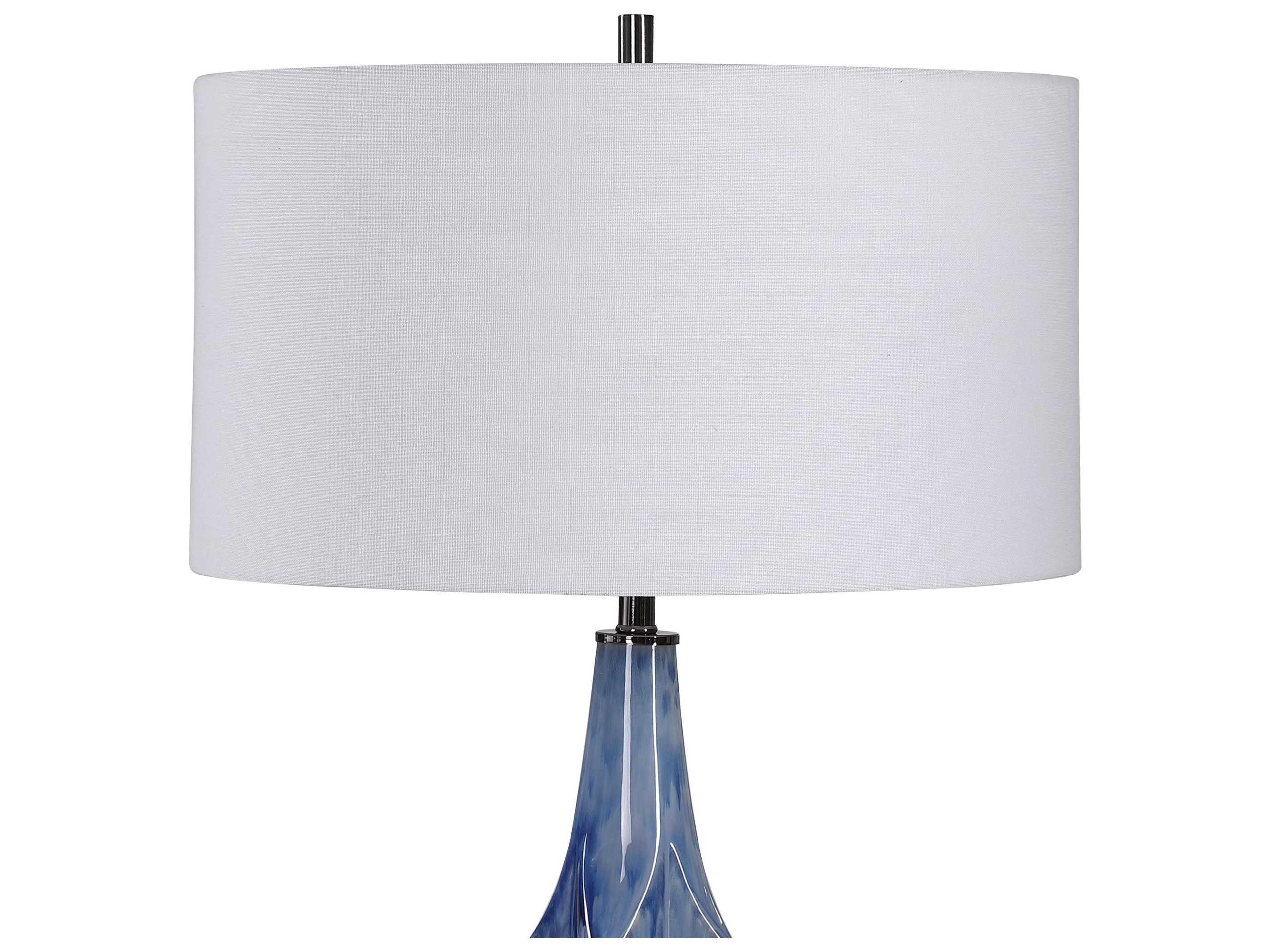 Uttermost Everard Crystal Indigo Blue Round Drum Shade Buffet Lamp