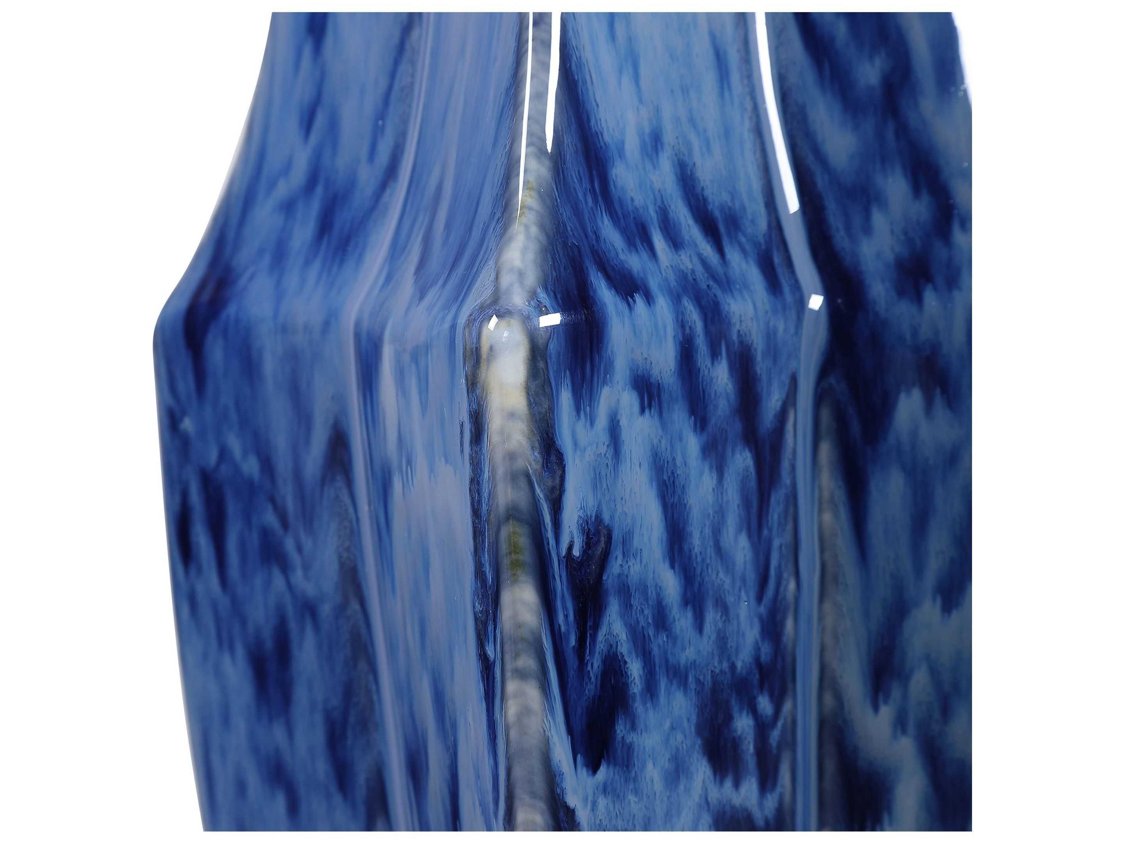 Uttermost Everard Crystal Indigo Blue Round Drum Shade Buffet Lamp