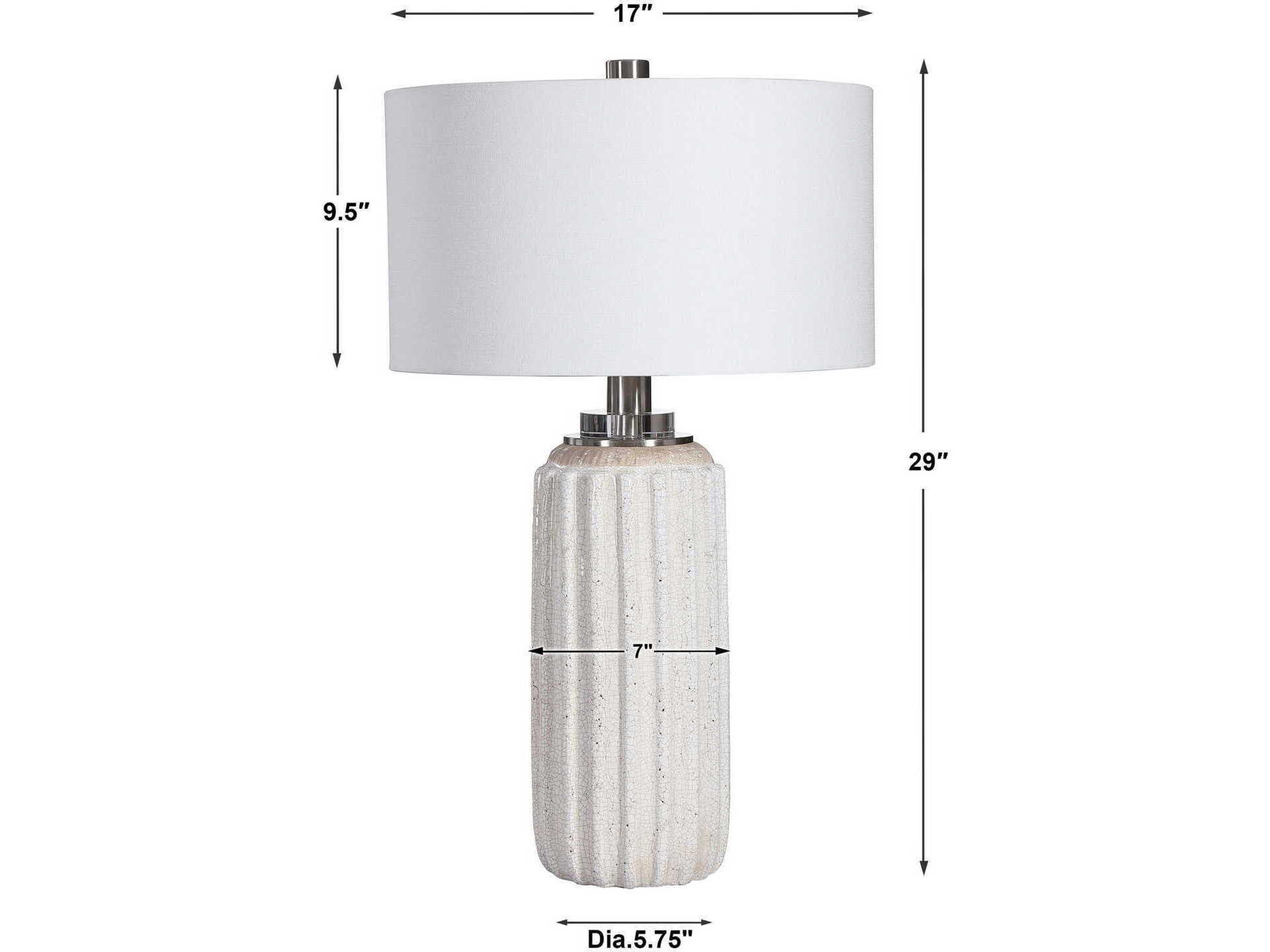 Uttermost Azariah Crystal Distressed Cream Beige Round Hardback Drum White Buffet Lamp