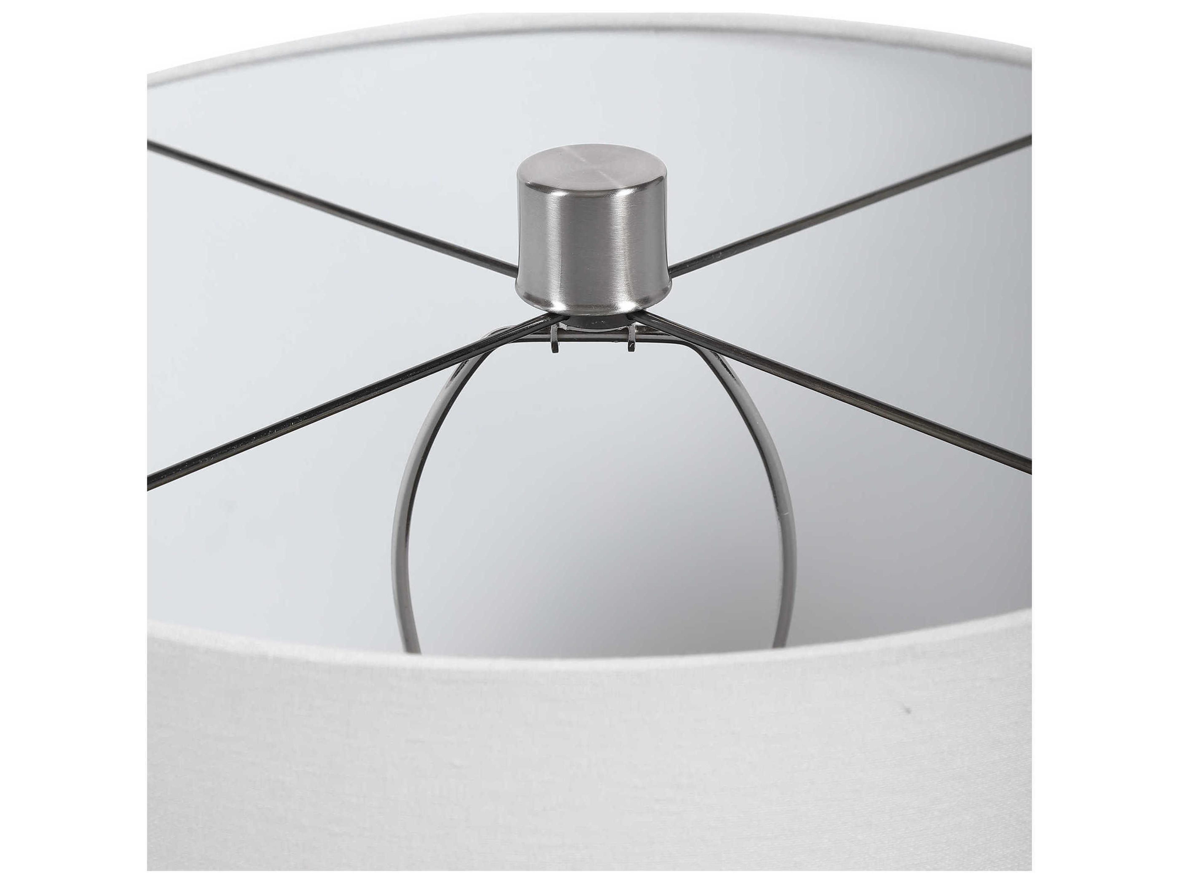 Uttermost Azariah Crystal Distressed Cream Beige Round Hardback Drum White Buffet Lamp